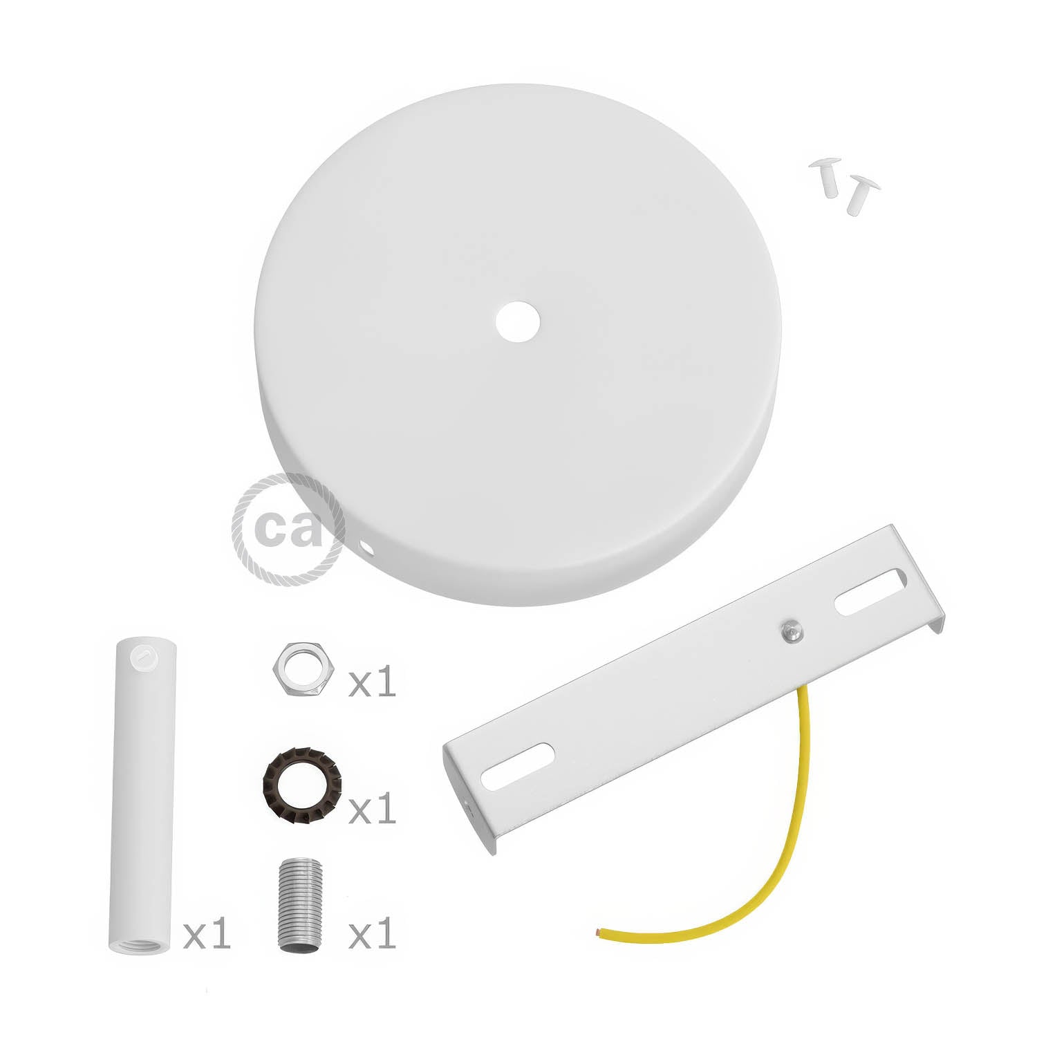 Kit rosone cilindrico in metallo con serracavo da 7 cm - Bianco opaco