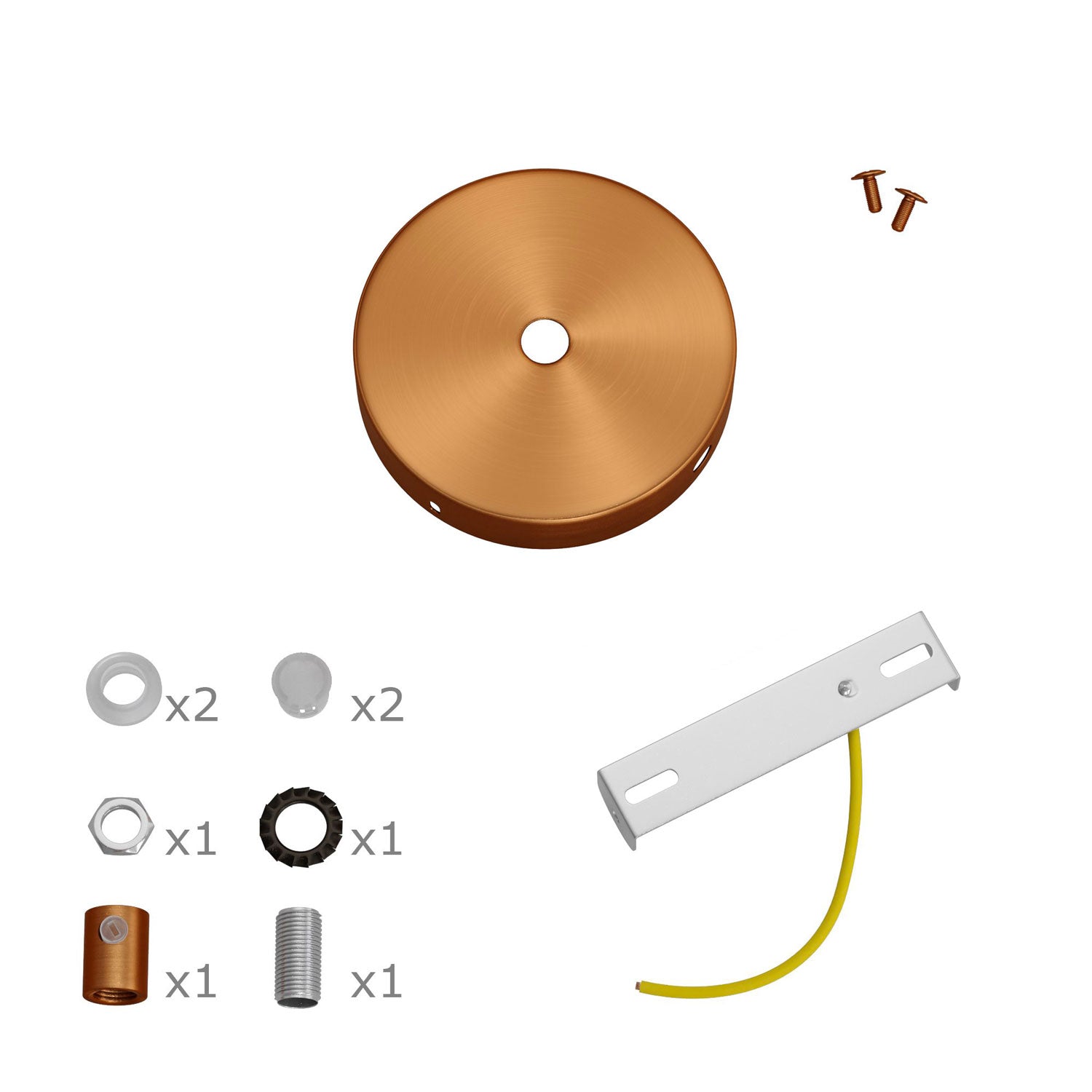 Kit Mini rosone cilindrico in metallo a 1 foro centrale e 4 fori laterali - Rame satinato