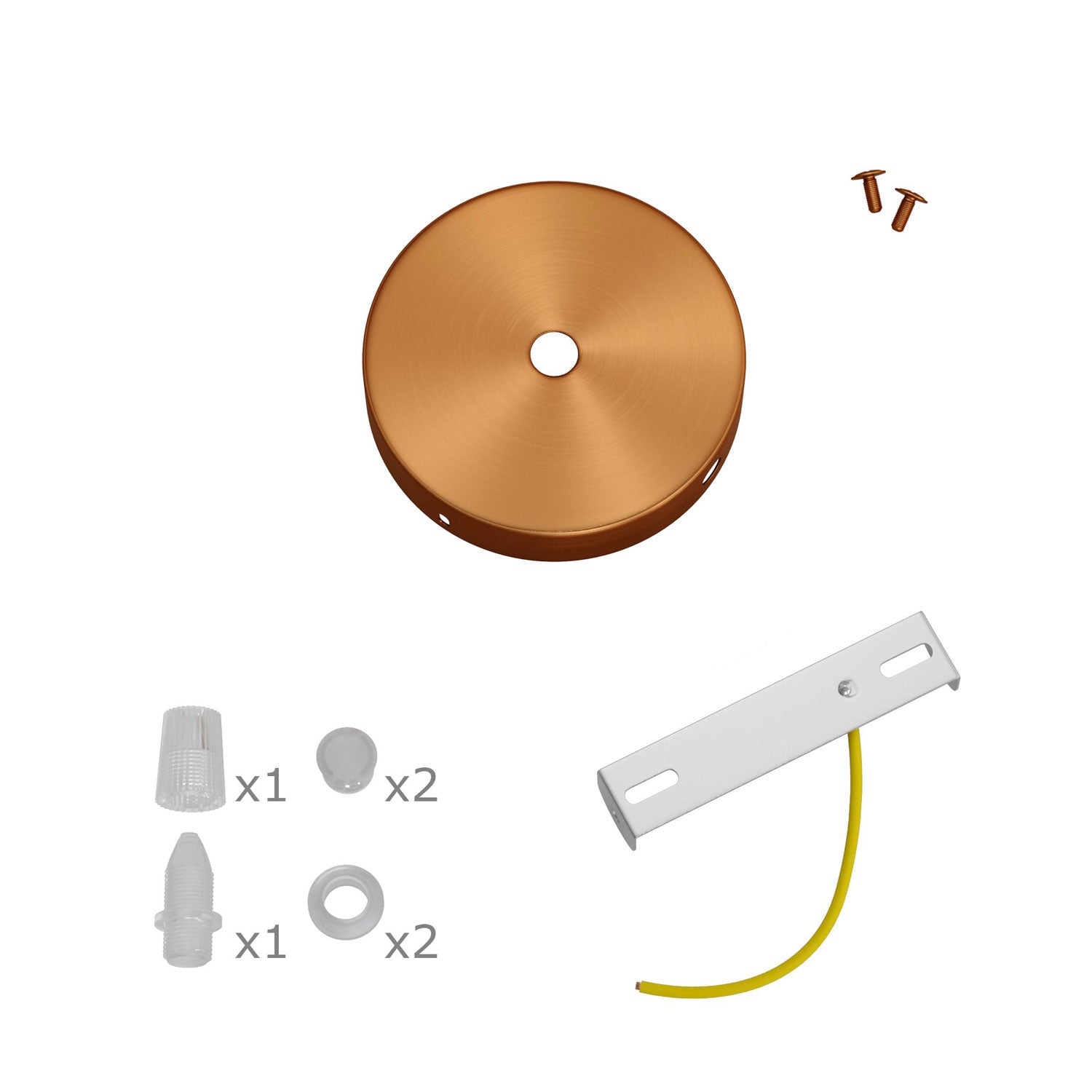 Kit Mini rosone cilindrico in metallo a 1 foro centrale e 4 fori laterali - Rame satinato