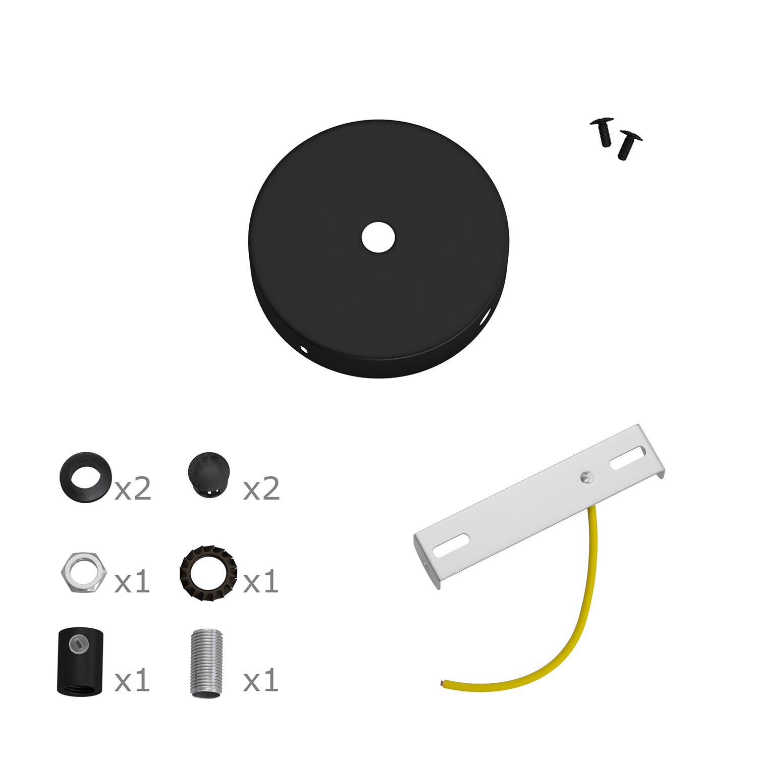 Kit Mini rosone cilindrico in metallo a 1 foro centrale e 2 laterali - Nero