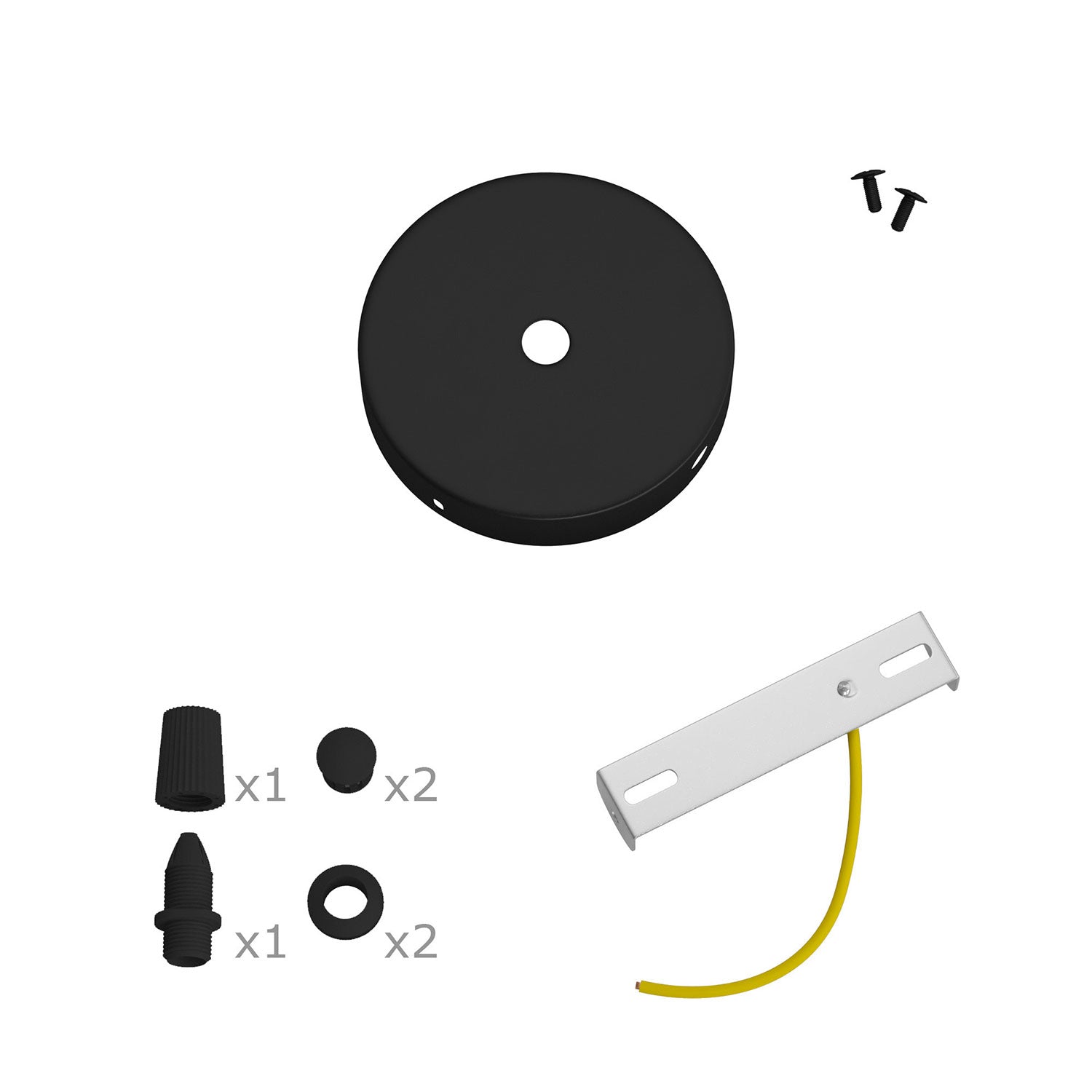 Kit Mini rosone cilindrico in metallo a 1 foro centrale e 2 laterali - Nero