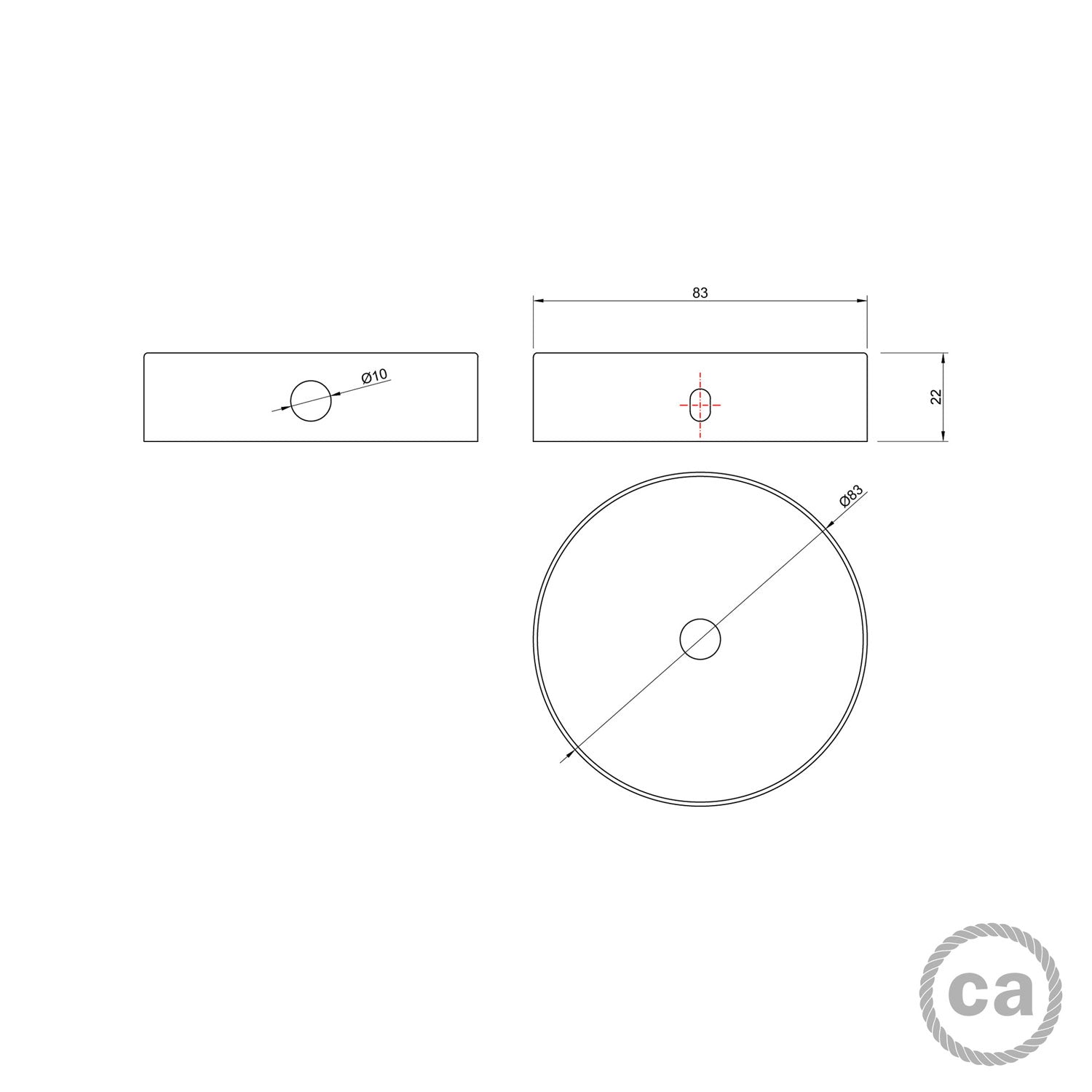 Kit Mini rosone cilindrico in metallo a 1 foro centrale e 2 laterali - Rame satinato