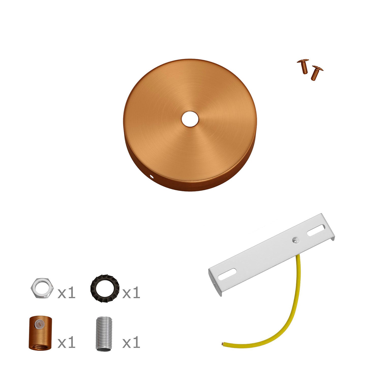 Kit Mini Rosone cilindrico in metallo a 1 foro centrale  - Rame satinato