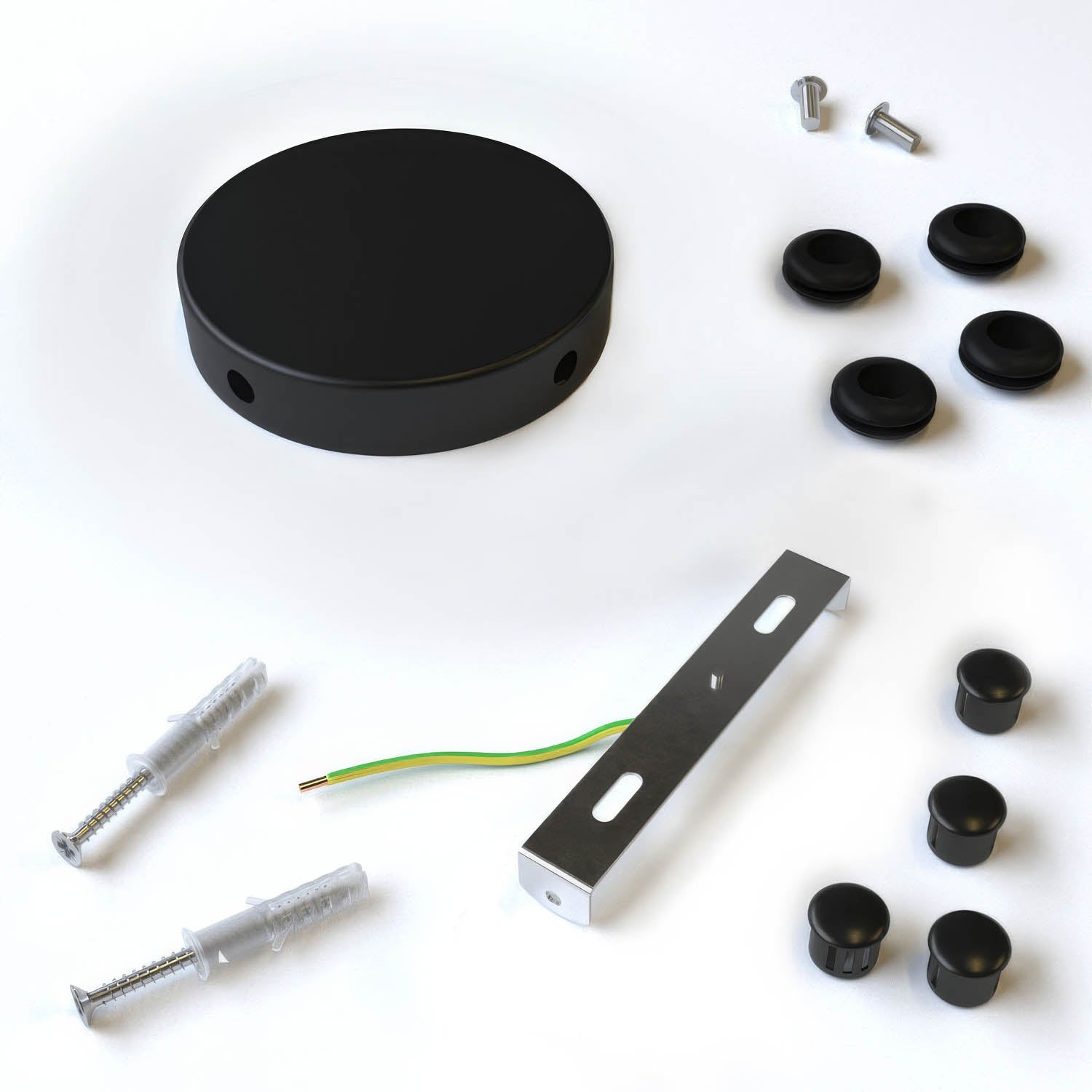 Kit Mini rosone cilindrico in metallo a 4 fori laterali (scatola di derivazione) - Nero opaco