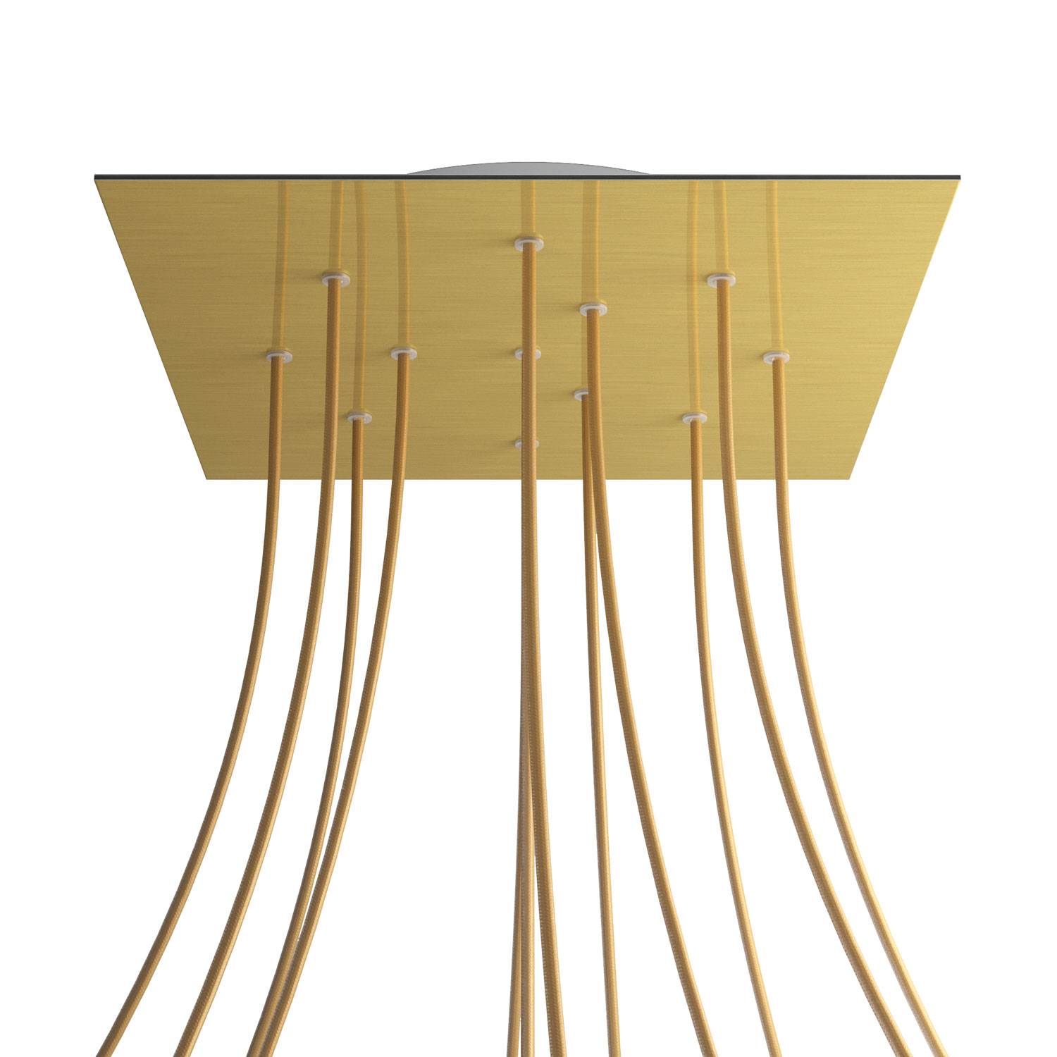 Rosone XXL Rose-One quadrato, 400 mm con 12 fori e 4 fori laterali - Dibond Ottone satinato