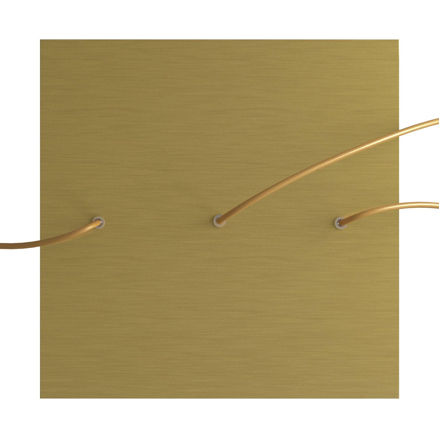 Rosone XXL Rose-One quadrato, 400 mm con 3 fori in linea e 4 fori laterali - Dibond Ottone satinato
