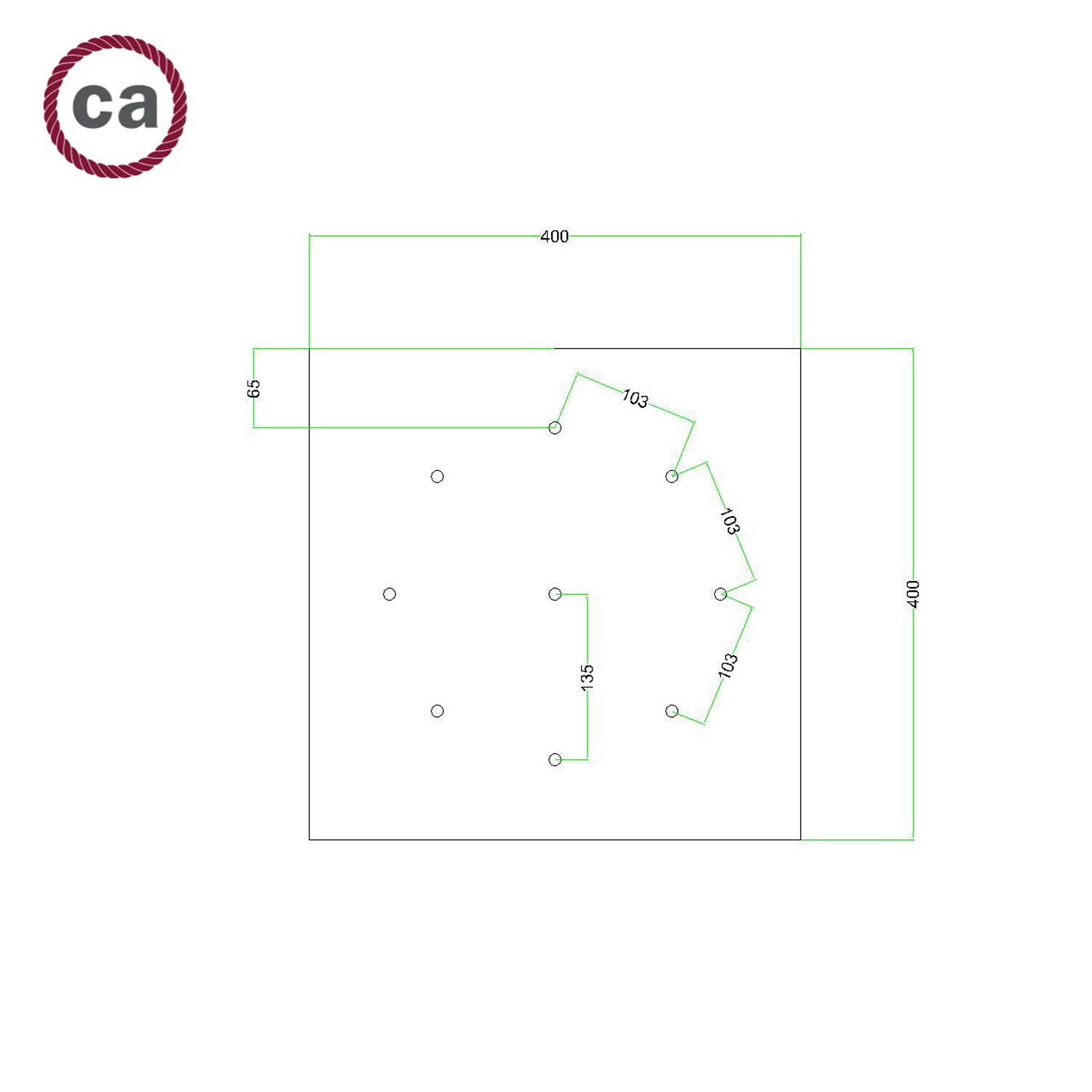 Rosone XXL Rose-One quadrato, 400 mm con 9 fori e 4 fori laterali - Marmo Marquina Bianco