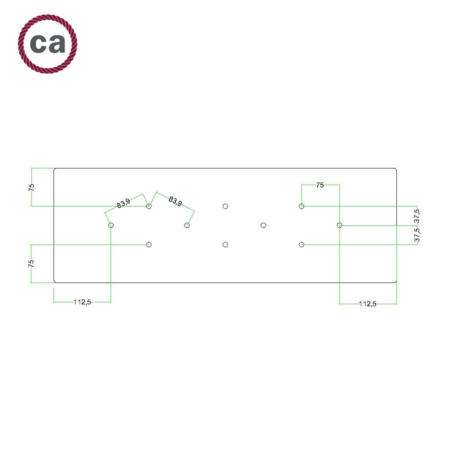 Rosone XXL Rose-One rettangolare a 10 fori e 6 fori laterali, dimensioni 675 x 225 mm  - Dibond Nero opaco