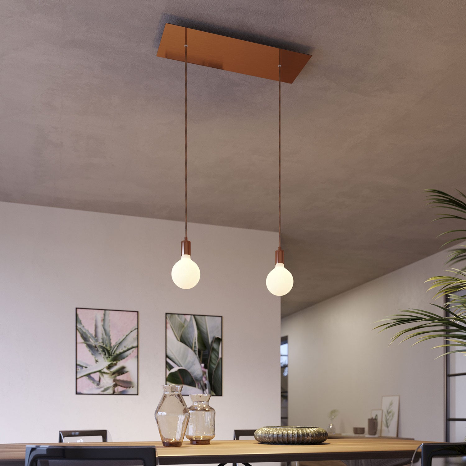 Rosone XXL Rose-One rettangolare a 2 fori e 6 fori laterali, dimensioni 675 x 225 mm  - Dibond Rame satinato