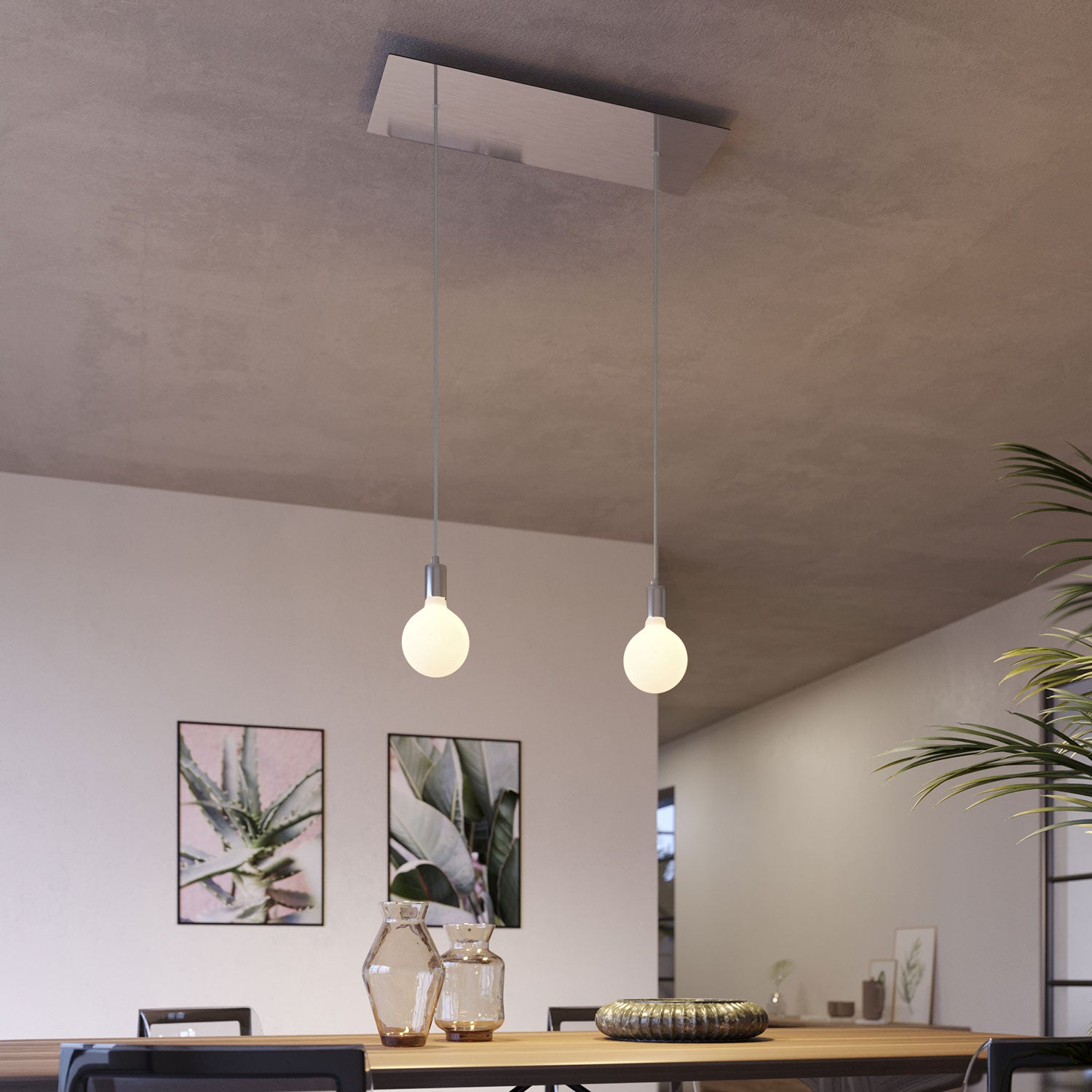 Rosone XXL Rose-One rettangolare a 2 fori e 6 fori laterali, dimensioni 675 x 225 mm  - Dibond Acciaio satinato