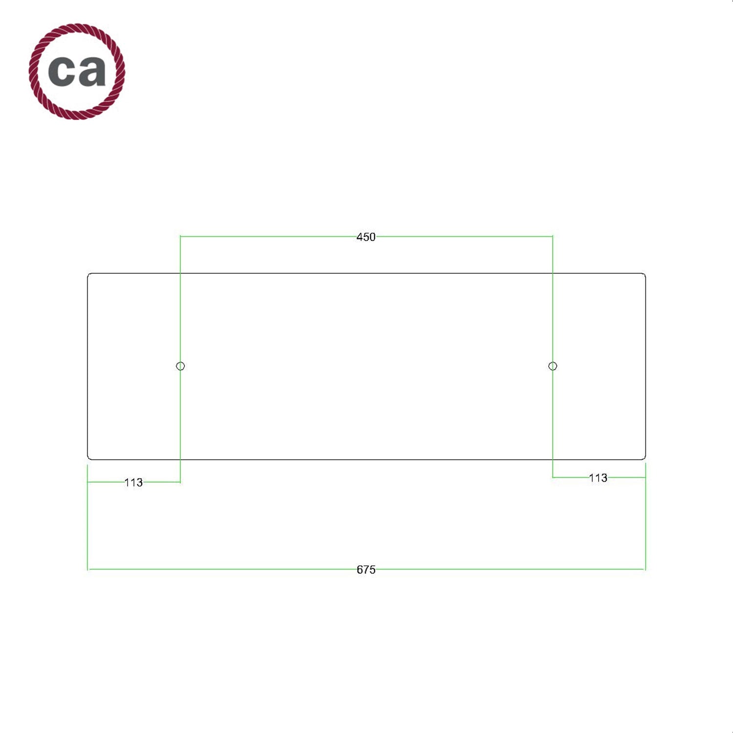 Rosone XXL Rose-One rettangolare a 2 fori e 6 fori laterali, dimensioni 675 x 225 mm  - Dibond Acciaio satinato
