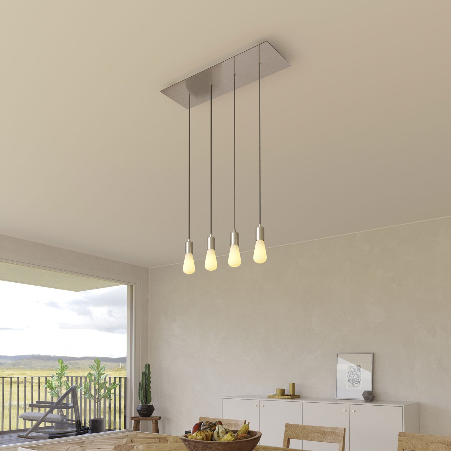 Rosone XXL Rose-One rettangolare a 4 fori in linea e 6 fori laterali, dimensioni 675 x 225 mm  - Dibond Acciaio satinato