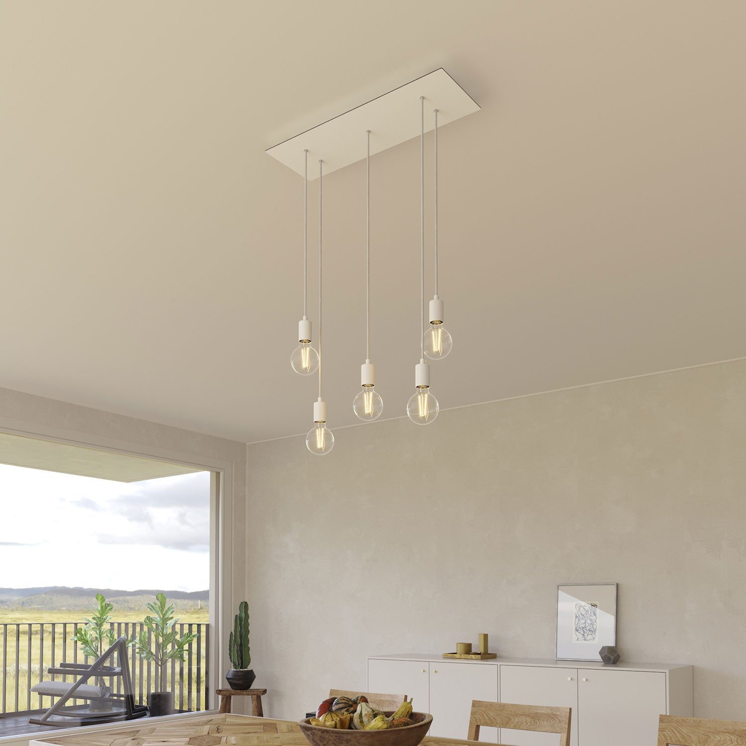 Rosone XXL Rose-One rettangolare a 5 fori e 6 fori laterali, dimensioni 675 x 225 mm  - Dibond Bianco opaco