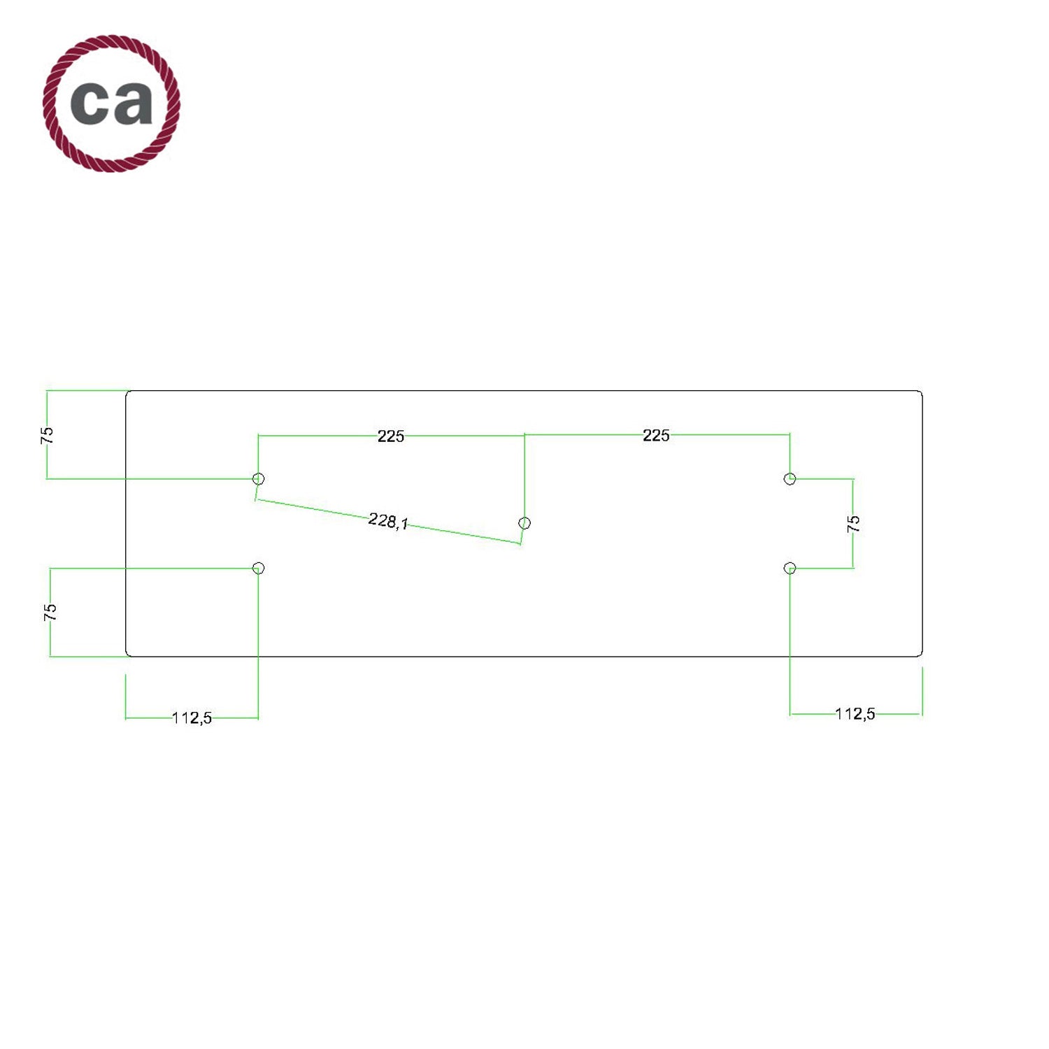 Rosone XXL Rose-One rettangolare a 5 fori e 6 fori laterali, dimensioni 675 x 225 mm  - Dibond Acciaio satinato