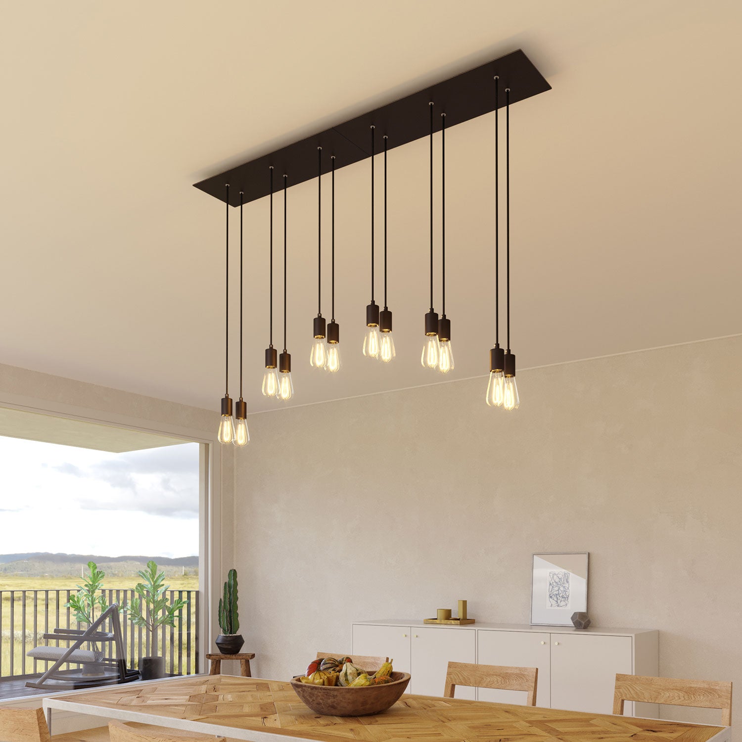 Rosone XXL Rose-One rettangolare a 6 fori e 6 fori laterali, dimensioni 675 x 225 mm  - Dibond Nero opaco