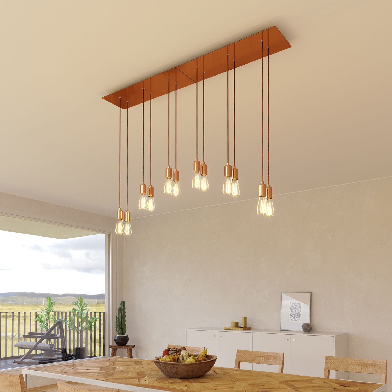 Rosone XXL Rose-One rettangolare a 6 fori e 6 fori laterali, dimensioni 675 x 225 mm  - Dibond Rame satinato
