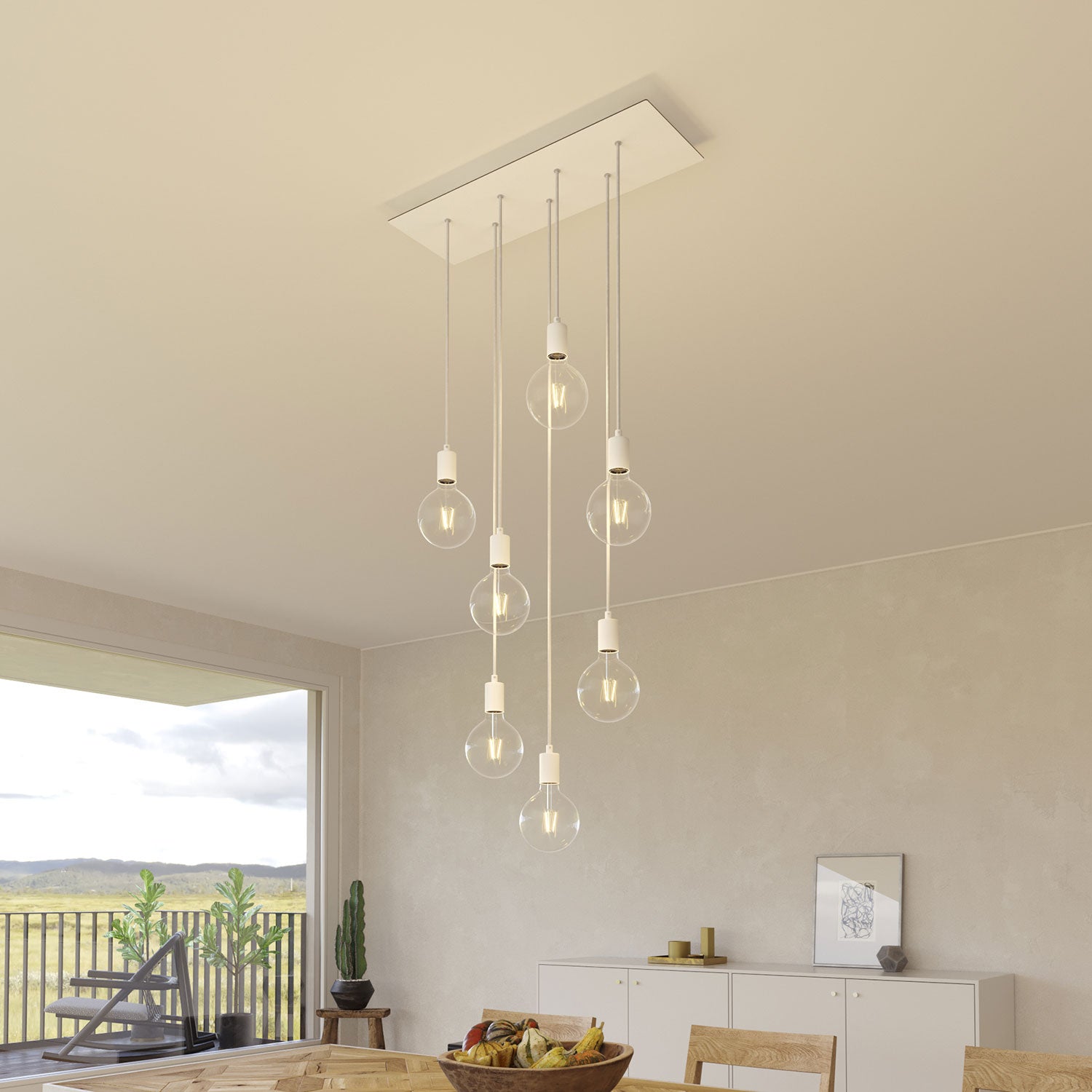 Rosone XXL Rose-One rettangolare a 7 fori e 6 fori laterali, dimensioni 675 x 225 mm  - Dibond Bianco opaco