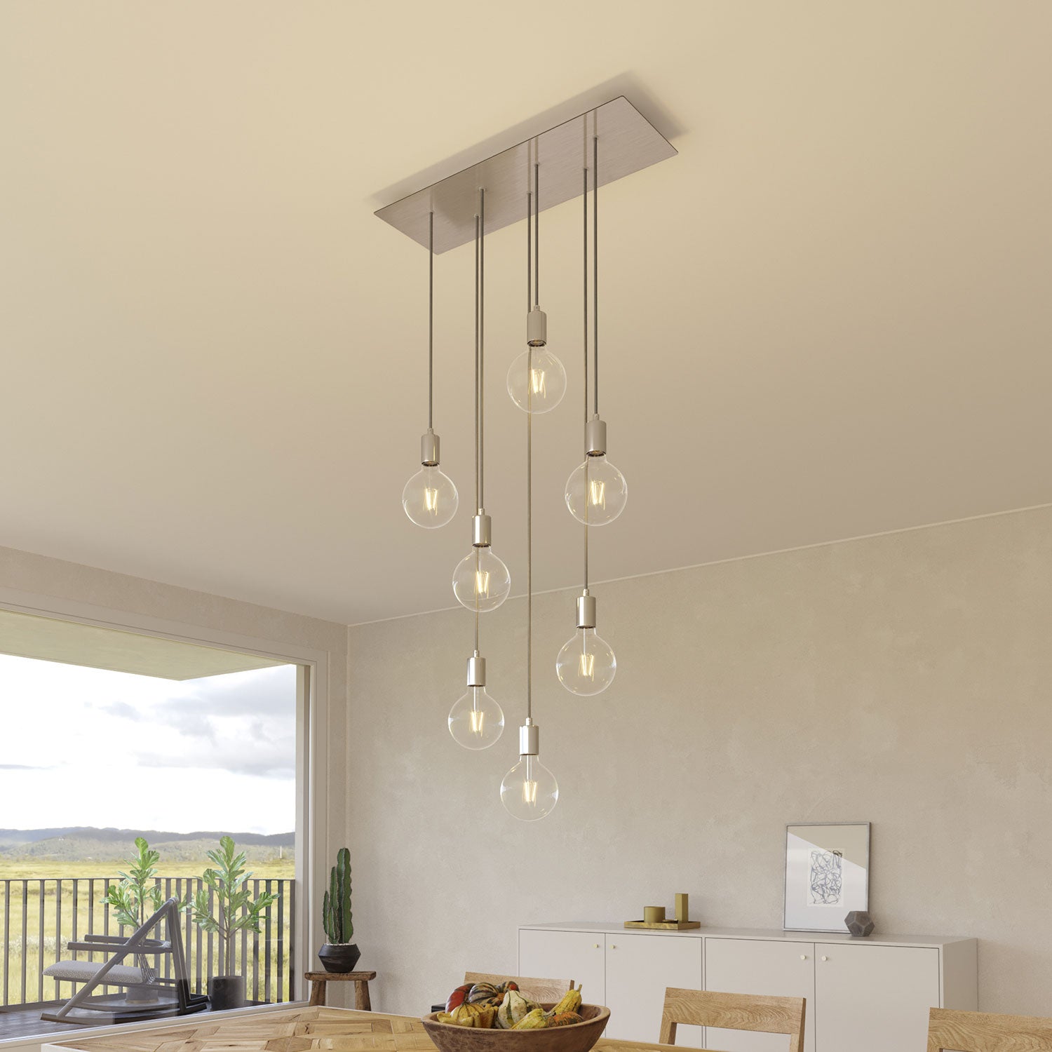 Rosone XXL Rose-One rettangolare a 7 fori e 6 fori laterali, dimensioni 675 x 225 mm  - Dibond Acciaio satinato