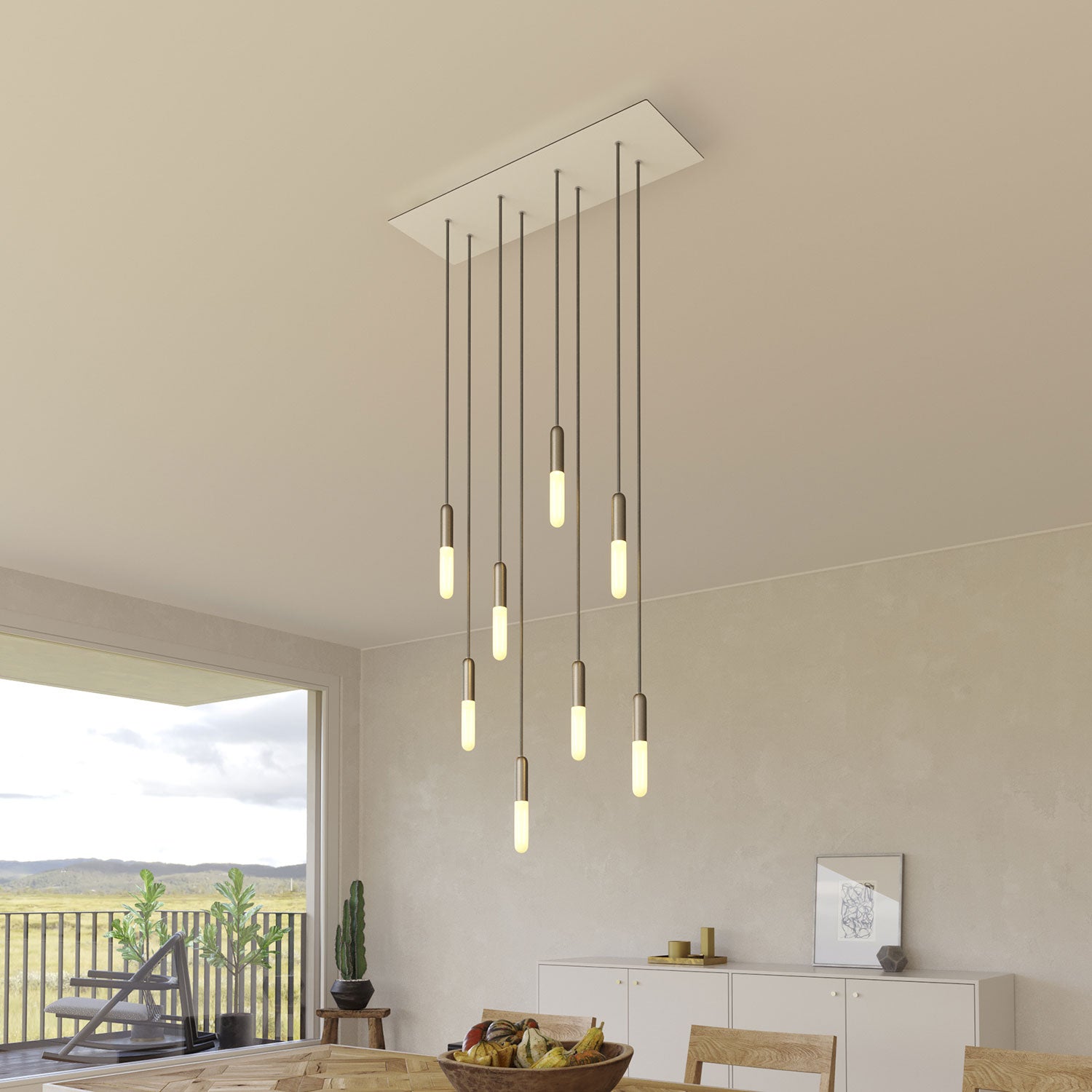 Rosone XXL Rose-One rettangolare a 8 fori e 6 fori laterali, dimensioni 675 x 225 mm  - Dibond Bianco opaco