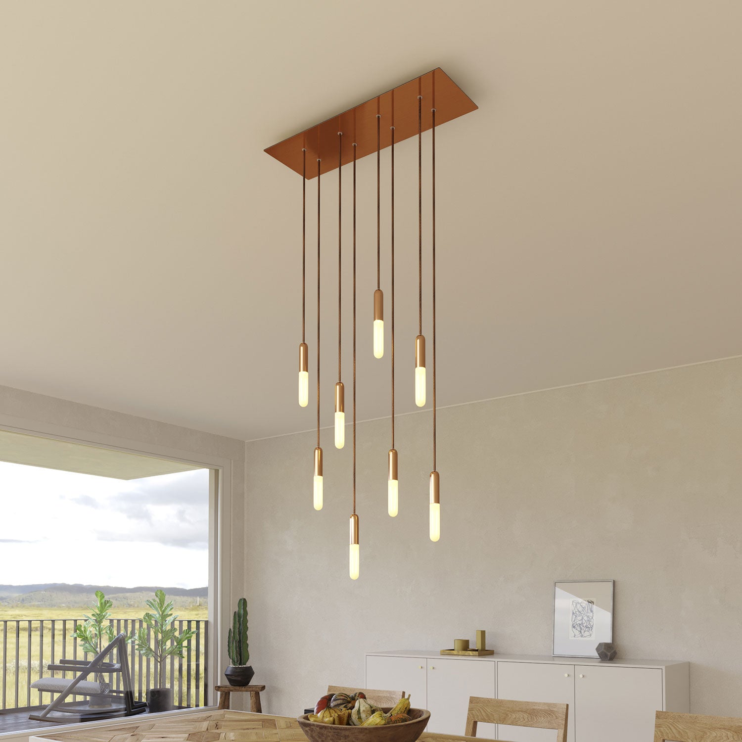 Rosone XXL Rose-One rettangolare a 8 fori e 6 fori laterali, dimensioni 675 x 225 mm  - Dibond Rame satinato