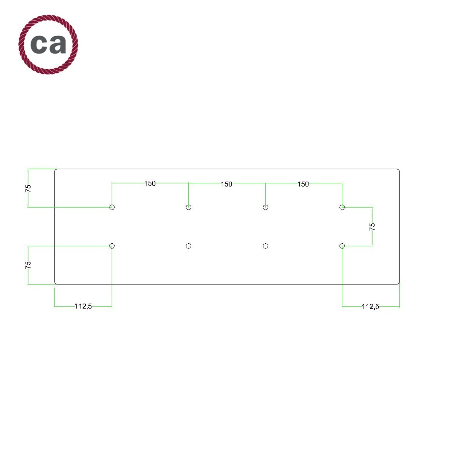 Rosone XXL Rose-One rettangolare a 8 fori e 6 fori laterali, dimensioni 675 x 225 mm  - Dibond Rame satinato