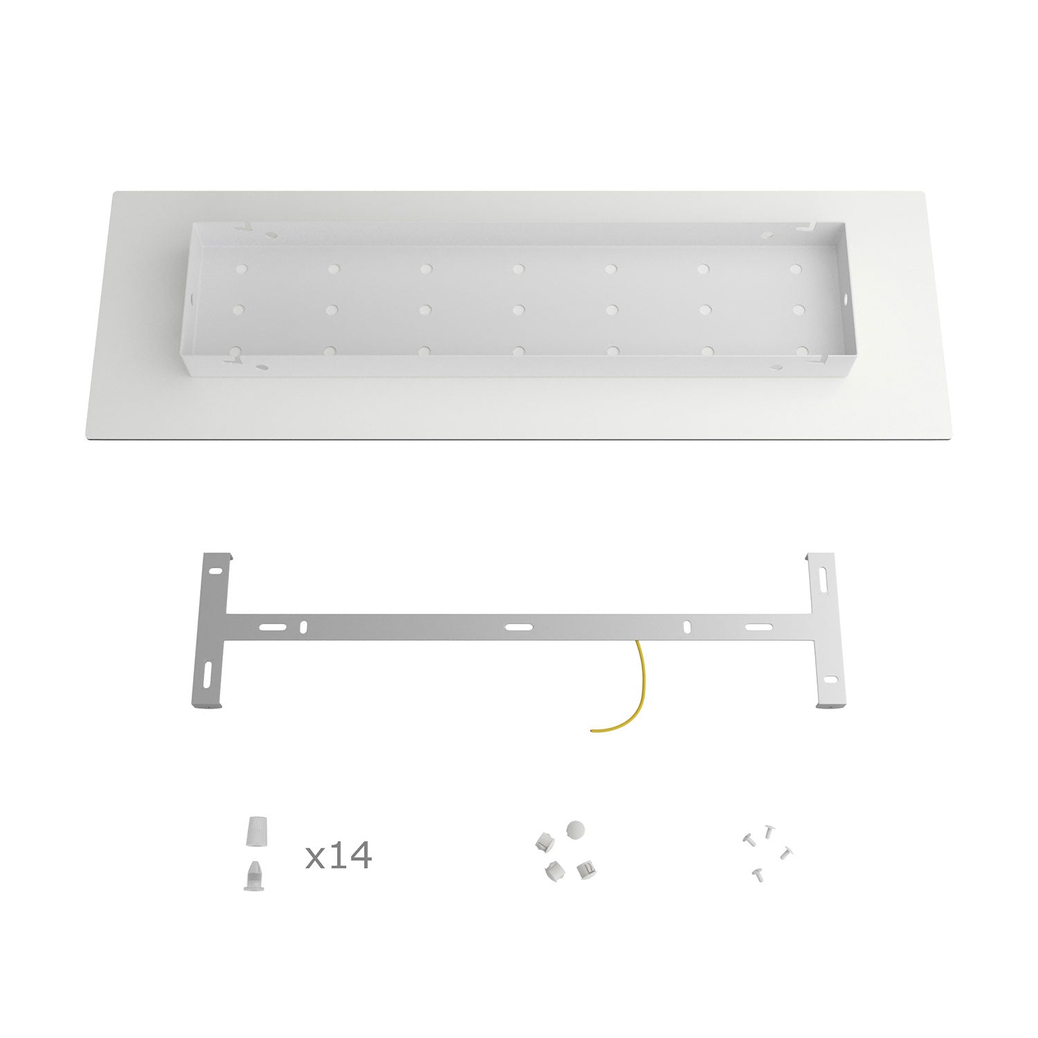 Rosone XXL Rose-One rettangolare a 14 fori e 6 fori laterali, dimensioni 675 x 225 mm  - Dibond Acciaio satinato