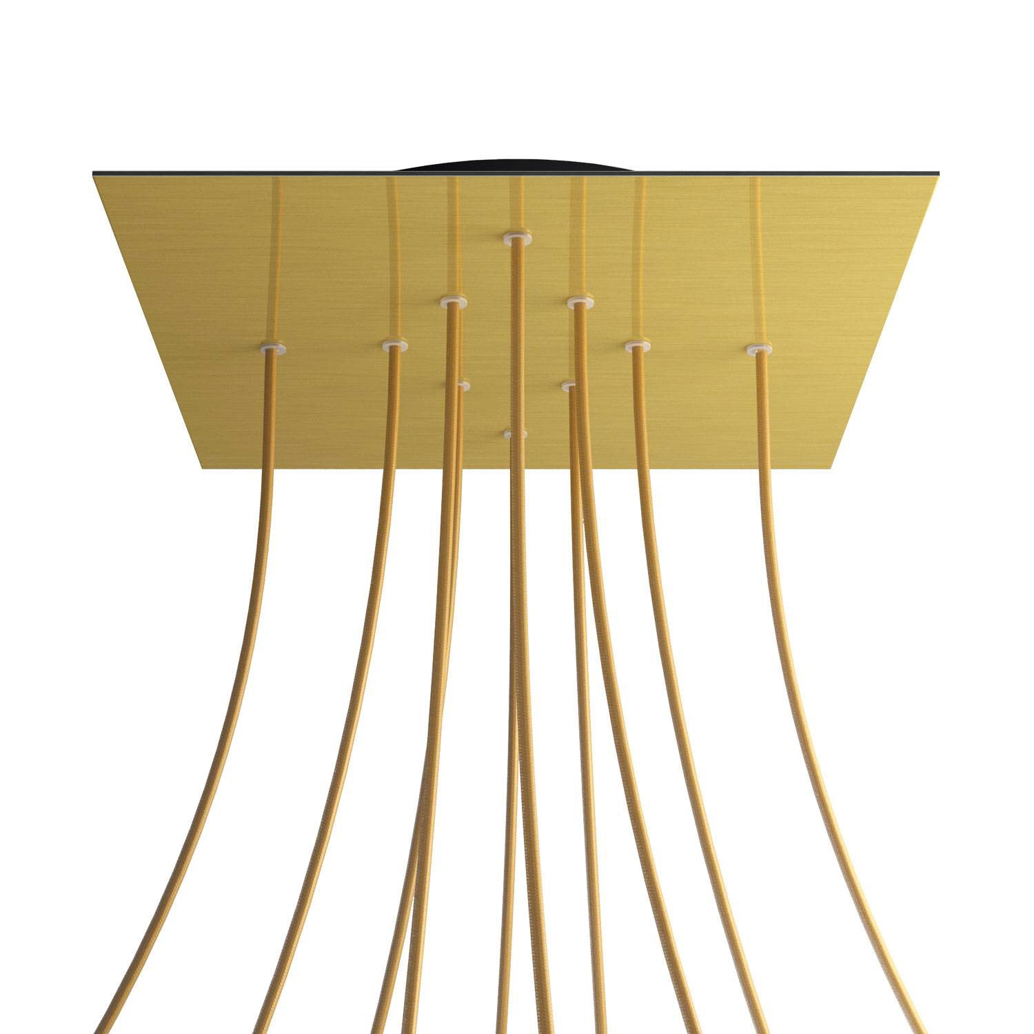 Rosone XXL Rose-One quadrato, 400 mm con 10 fori e 4 fori laterali - Dibond Ottone satinato