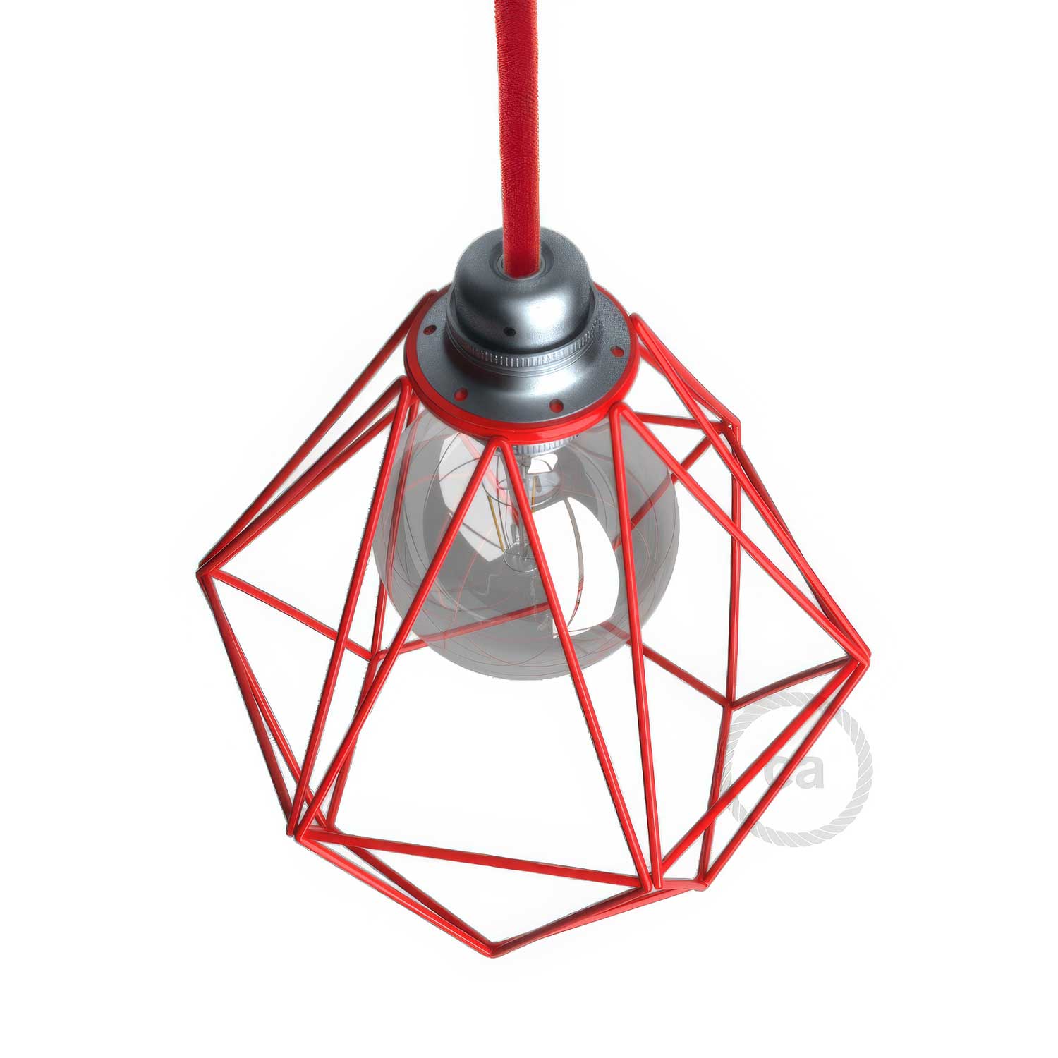 Gabbia paralume Diamond in metallo con attacco E27 - Rosso
