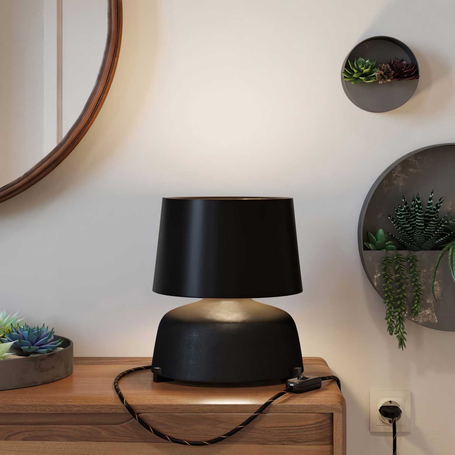 Paralume Athena con attacco E27 per lampada da tavolo - Made in Italy - Cinette nero interno Oro