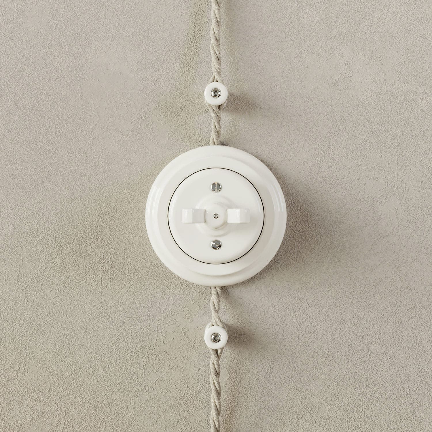 Base in porcellana per presa elettrica e per interruttore/deviatore  - Bianco
