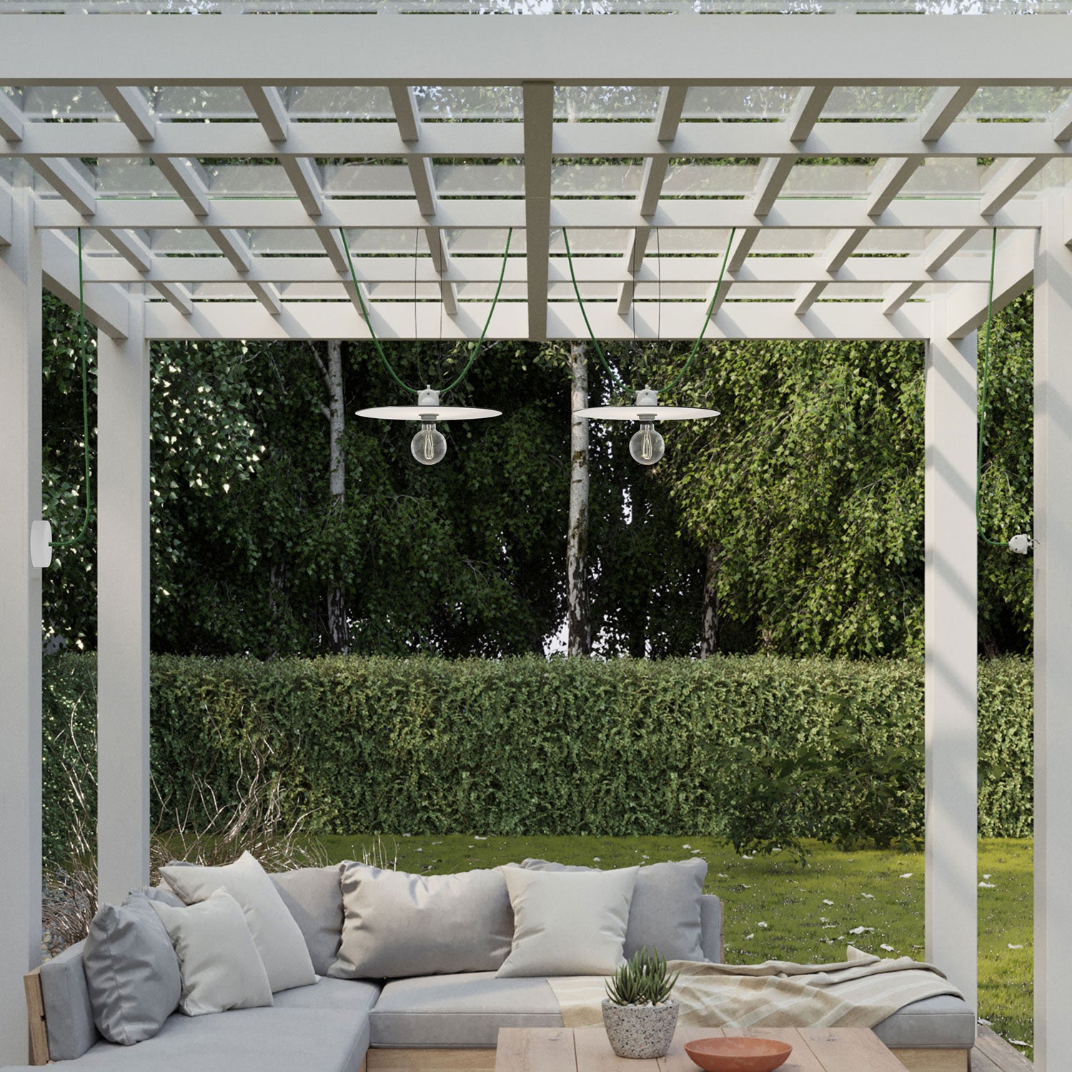 Catenaria Modulair da esterno IP65 con 2 paralumi e rosone - Bianco