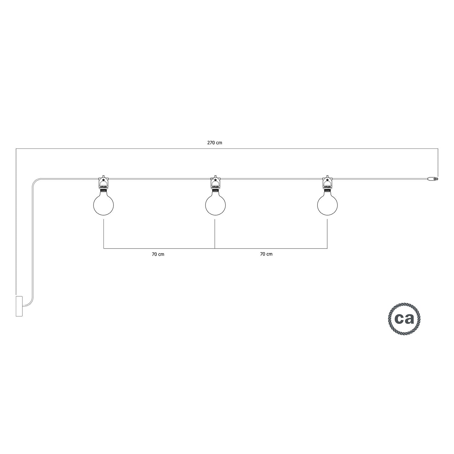 Catenaria Modulair da esterno IP65 con 3 luci e rosone - Nero