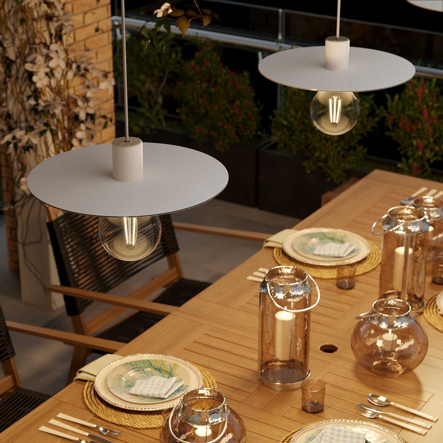 Modulair ELEGANT Lampada con 5 m cavo tessile, paralume Ellepì, rosone e portalampada in silicone IP65 waterproof - Bianco