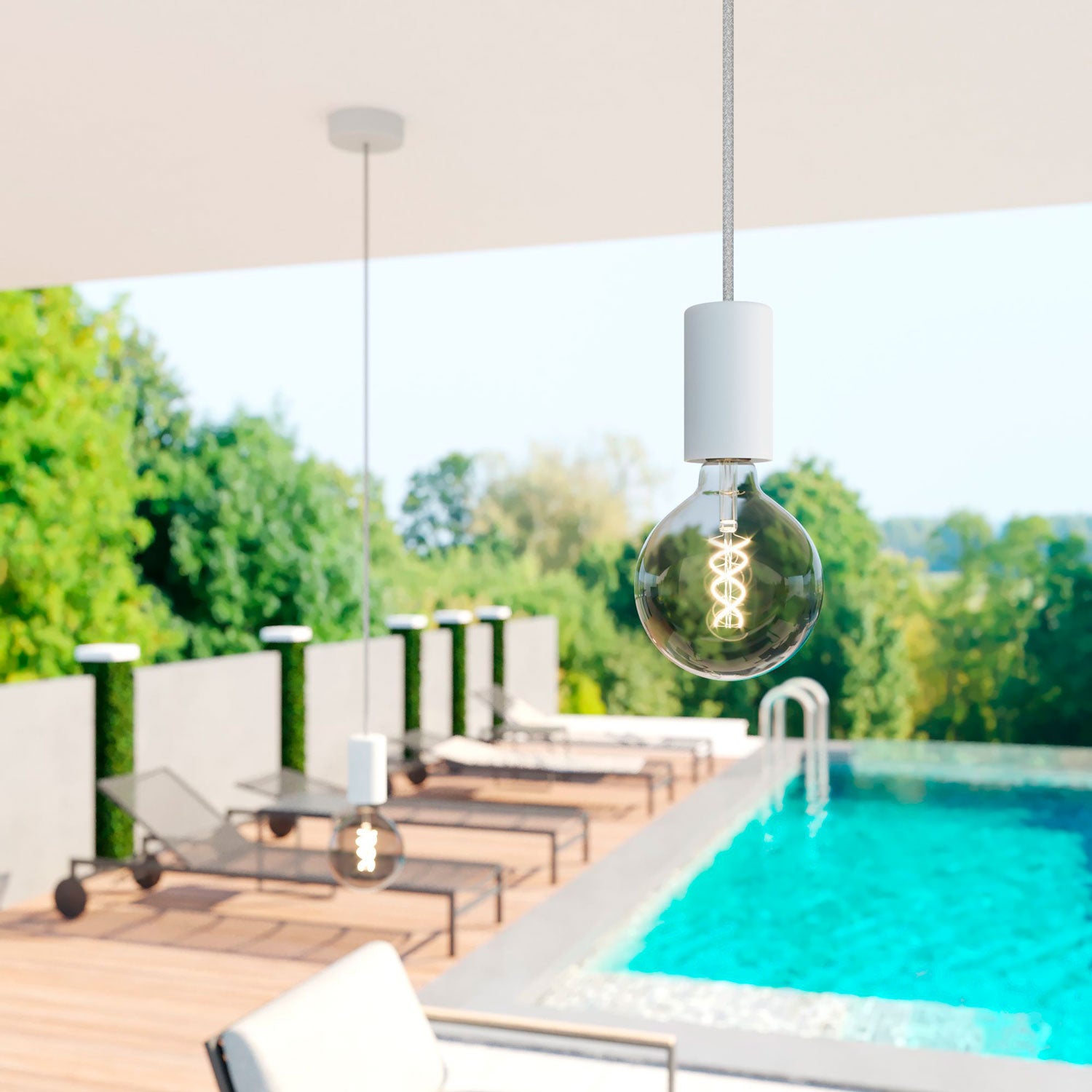 Modulair ELEGANT Lampada da esterno con 1,5 m cavo tessile, rosone e portalampada in silicone IP65 waterproof - Grigio ghiaccio