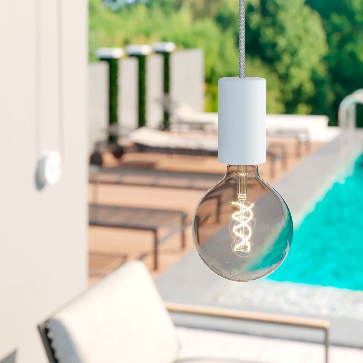 Modulair ELEGANT Lampada da esterno con 5 m cavo tessile, decentatore, rosone e portalampada IP65 waterproof - Grigio ghiaccio