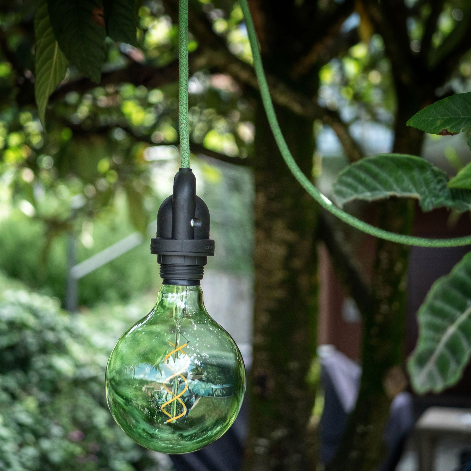 Modulair Lampada da esterno per paralume con 5 m cavo tessile, decentatore, rosone e portalampada IP65 - Verde prato