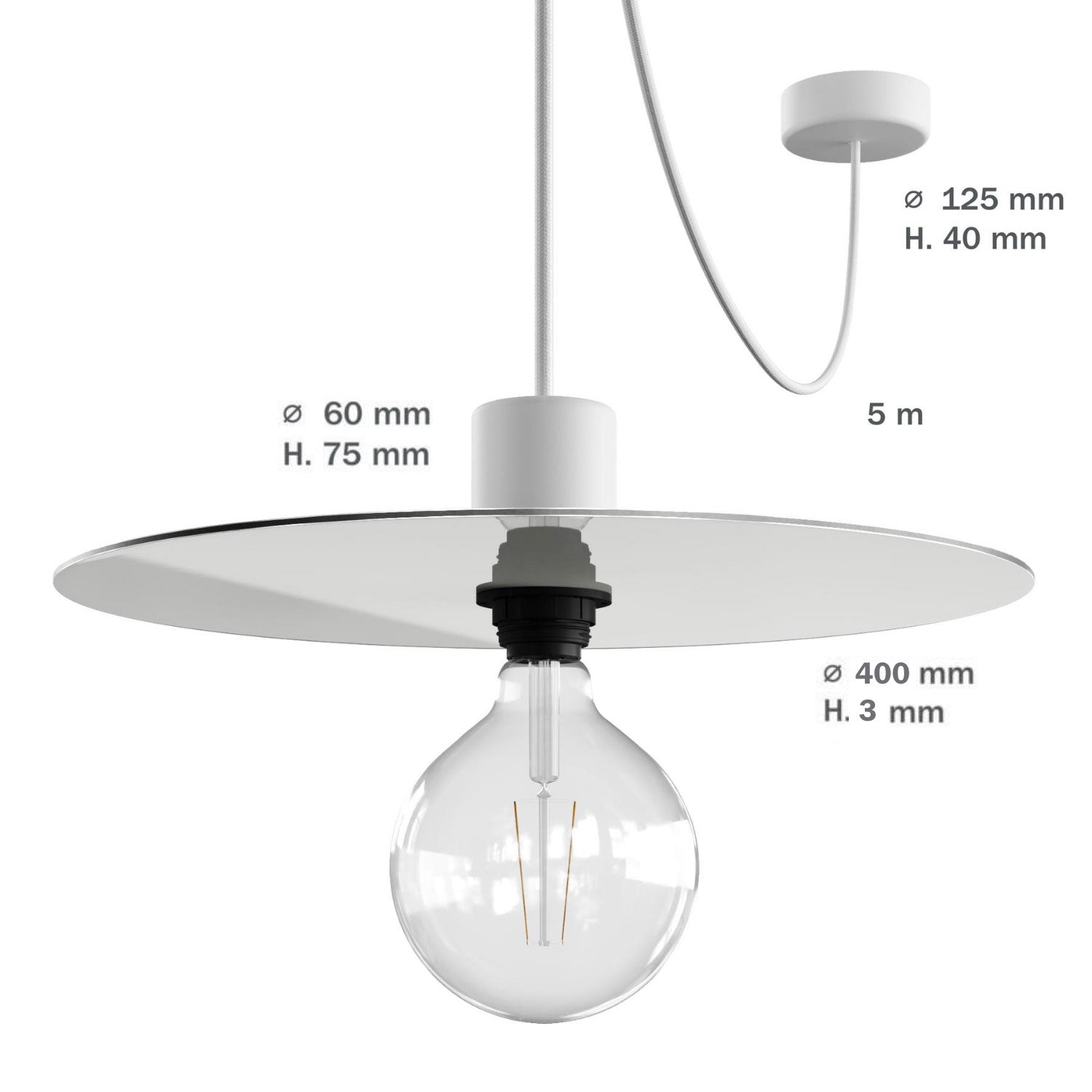 Modulair ELEGANT Lampada con 5 m cavo tessile, paralume Ellepì, rosone e portalampada in silicone IP65 waterproof - Nero