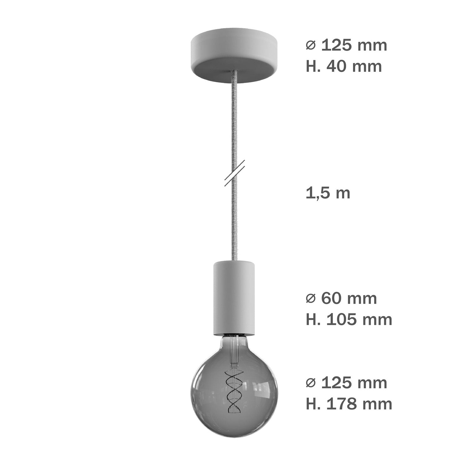 Modulair ELEGANT Lampada da esterno con 1,5 m cavo tessile, rosone e portalampada in silicone IP65 waterproof - Grigio ghiaccio