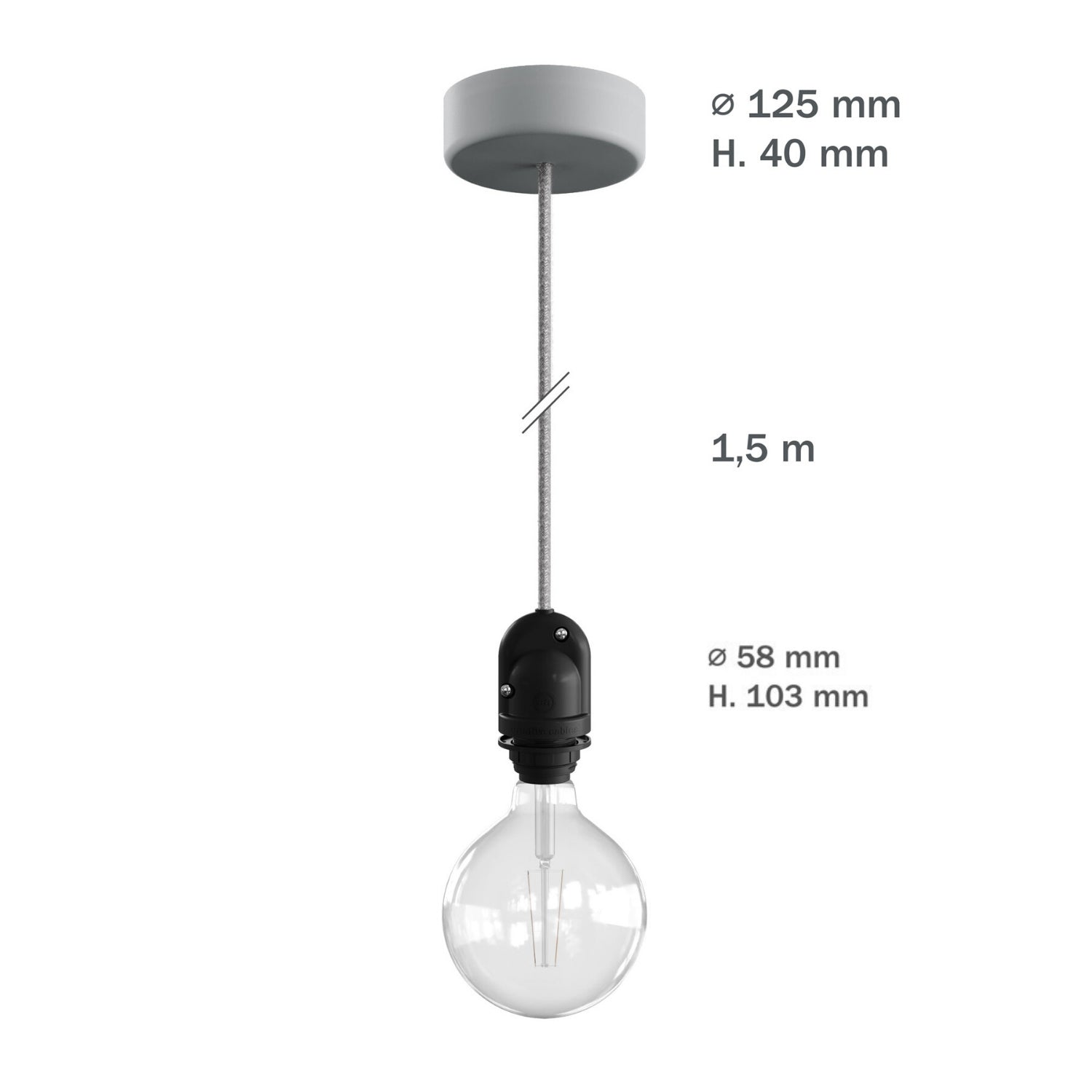 Modulair Lampada per paralume da esterni con 1,5 m cavo tessile, rosone e portalampada IP65 waterproof - Bianco