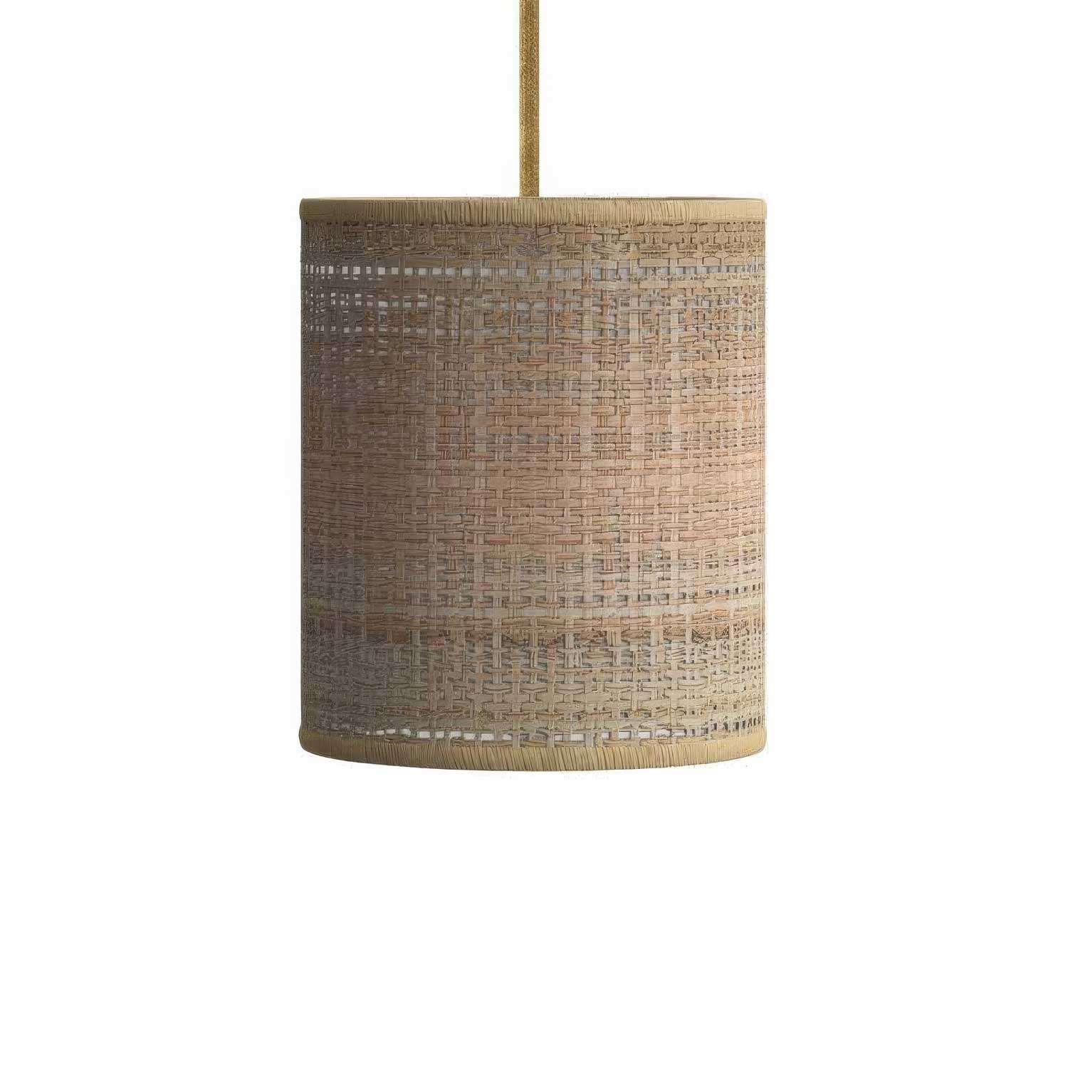 Lampada a sospensione completa di cavo tessile, paralume Cilindro in rafia e finiture in metallo - Rafia naturale