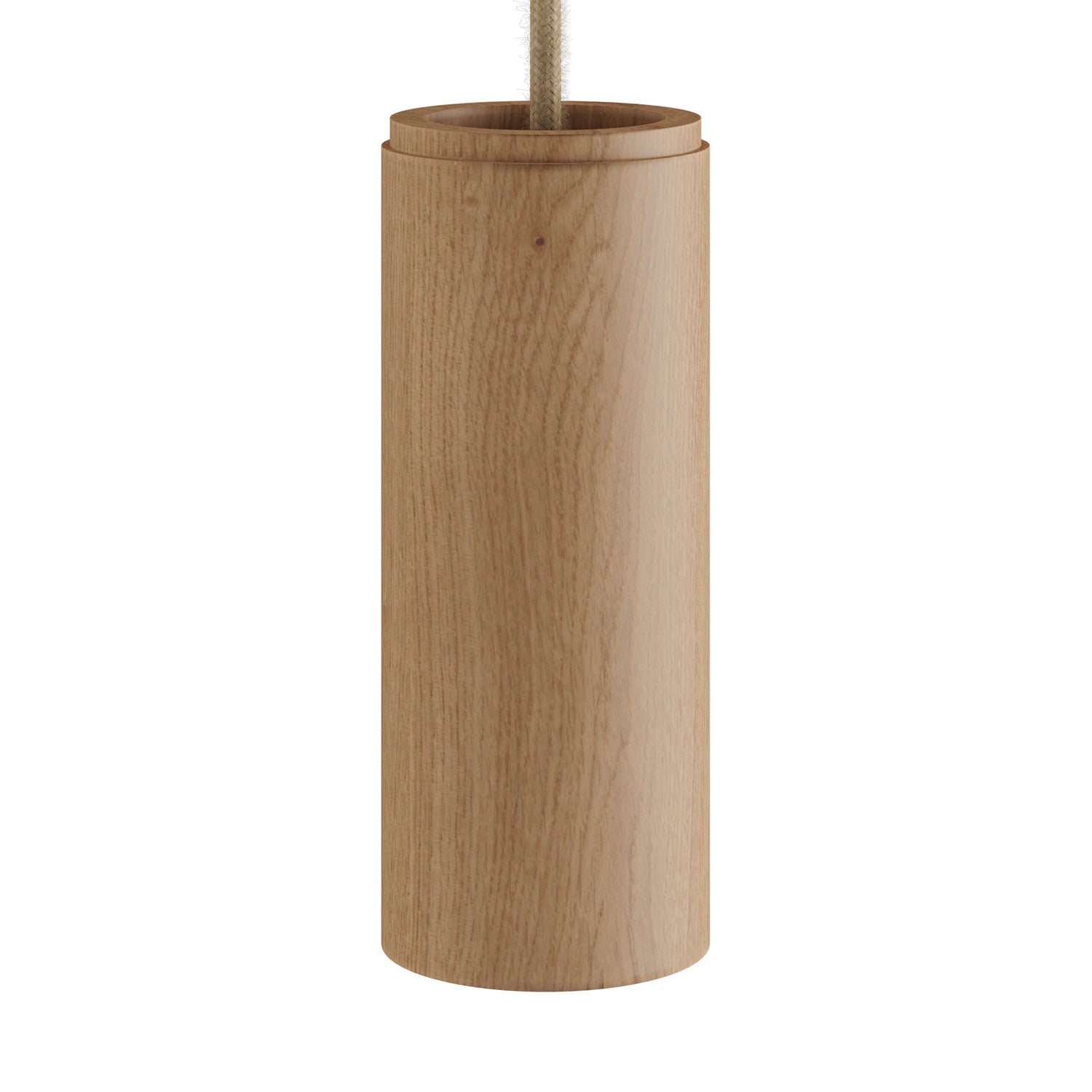 Lampada a sospensione completa di cavo tessile e paralume Tub-E14 in legno - Neutro
