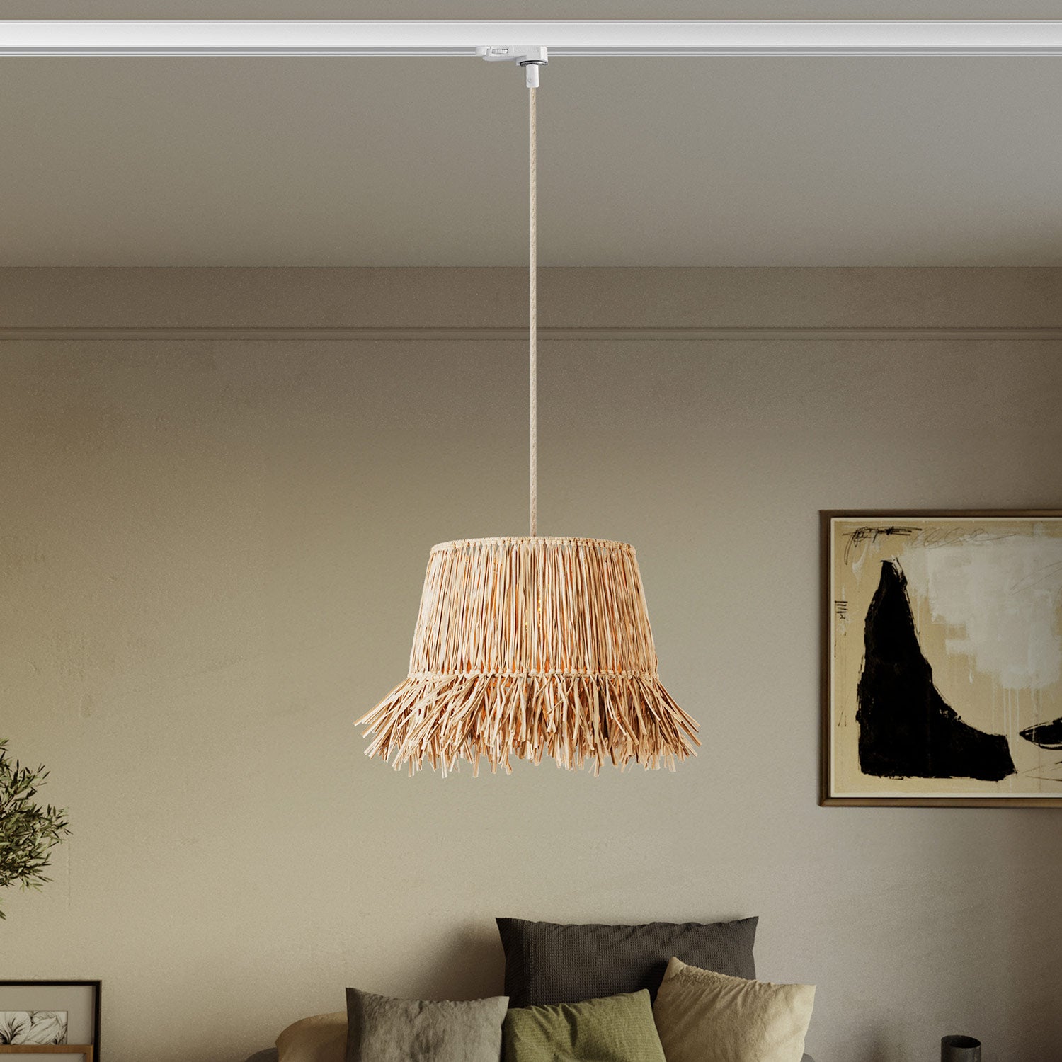 Lampada a binario con paralume in rafia Honolulu - Neutro