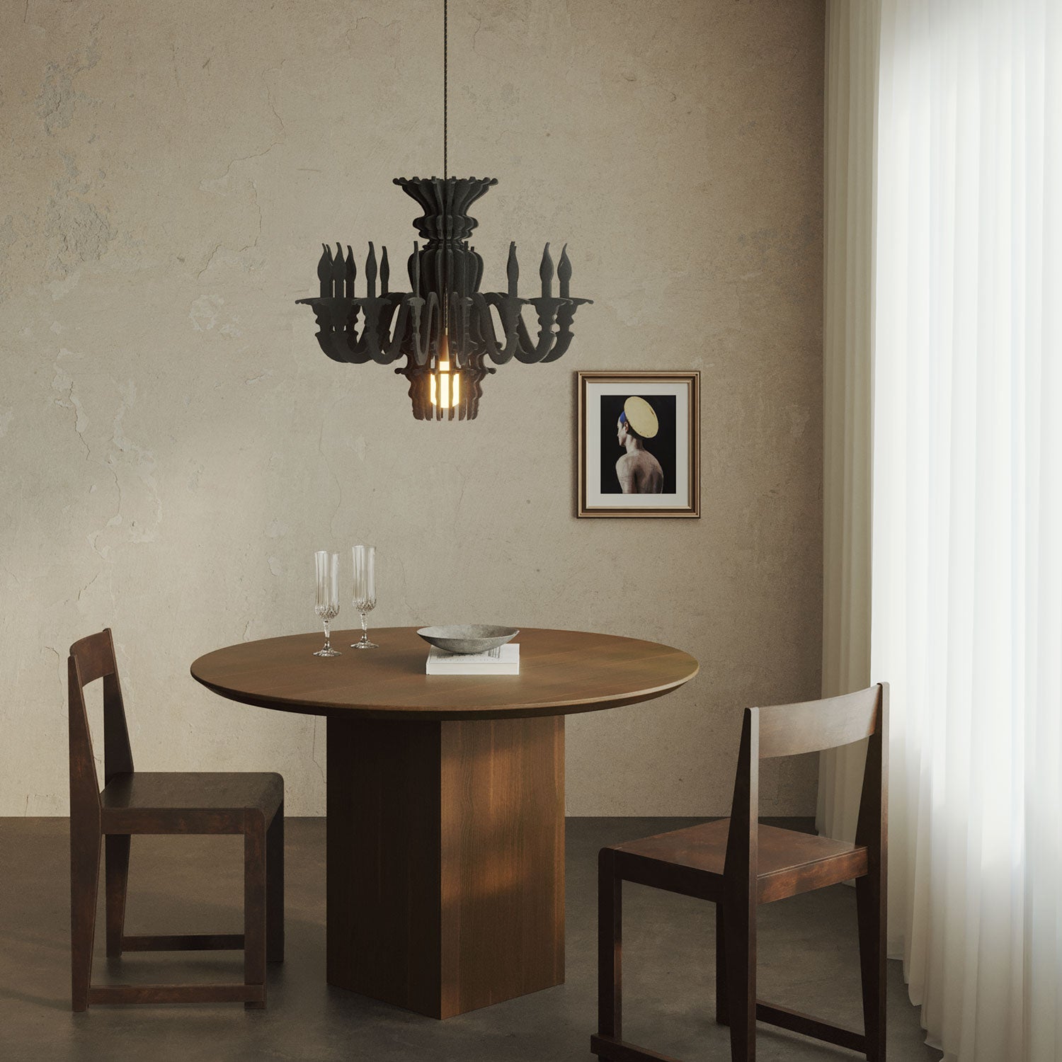 Lampada a sospensione con paralume classico SHHANDELIER in materiale fonoassorbente  - Nero melange