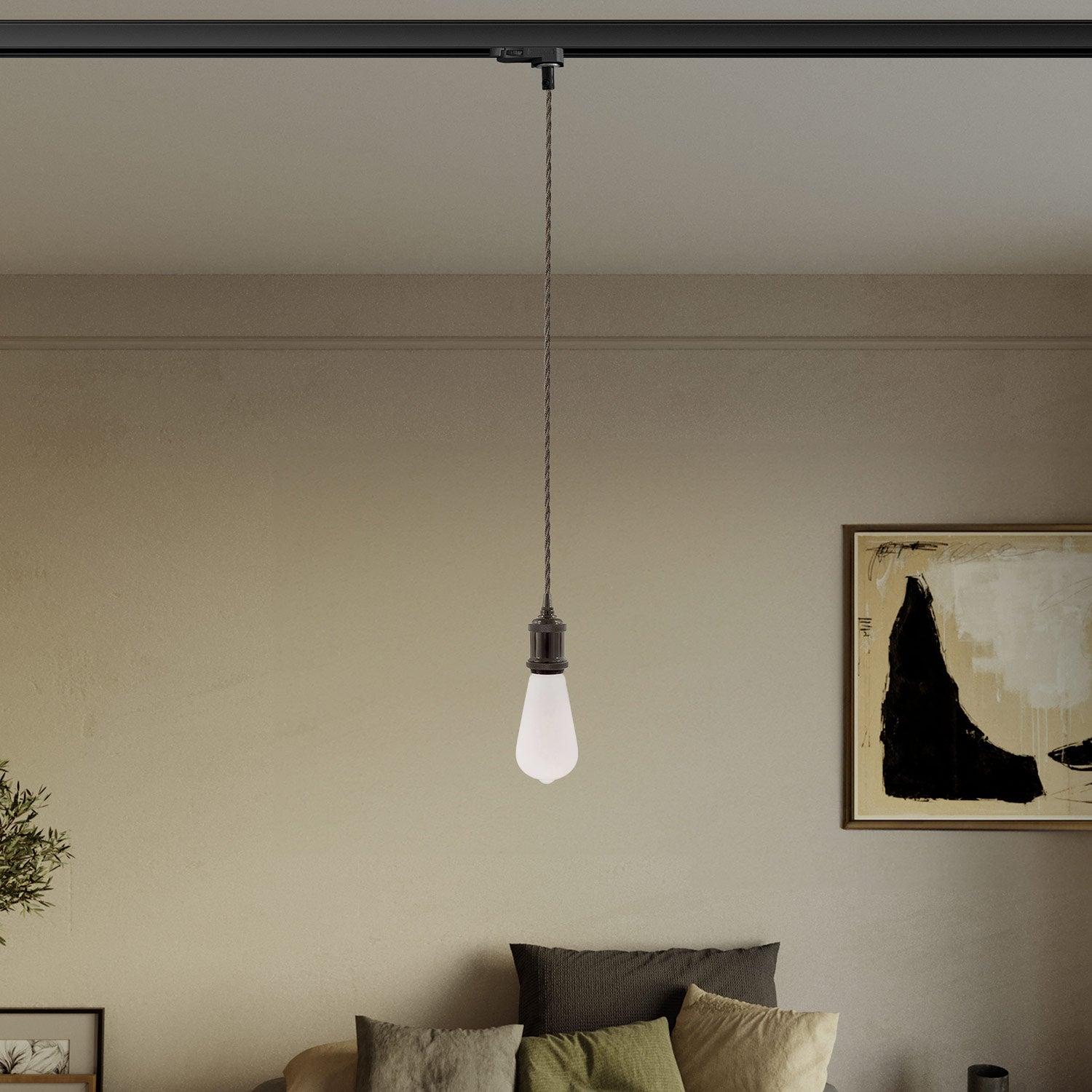 Lampada a sospensione vintage per binari con cavo trecciato - Nero perla