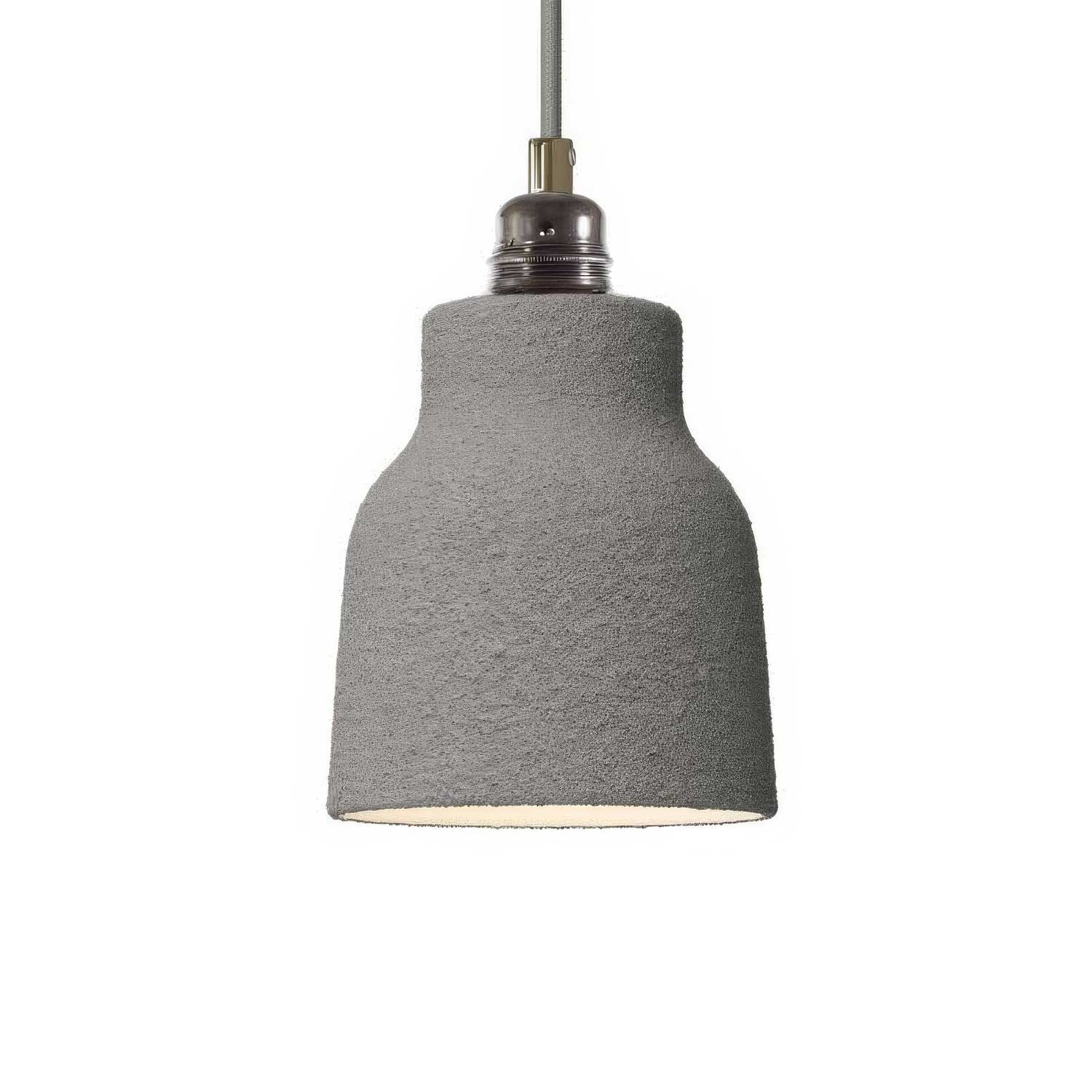 Lampada a sospensione completa di cavo tessile, paralume Vaso in ceramica e finiture in metallo - Effetto cemento