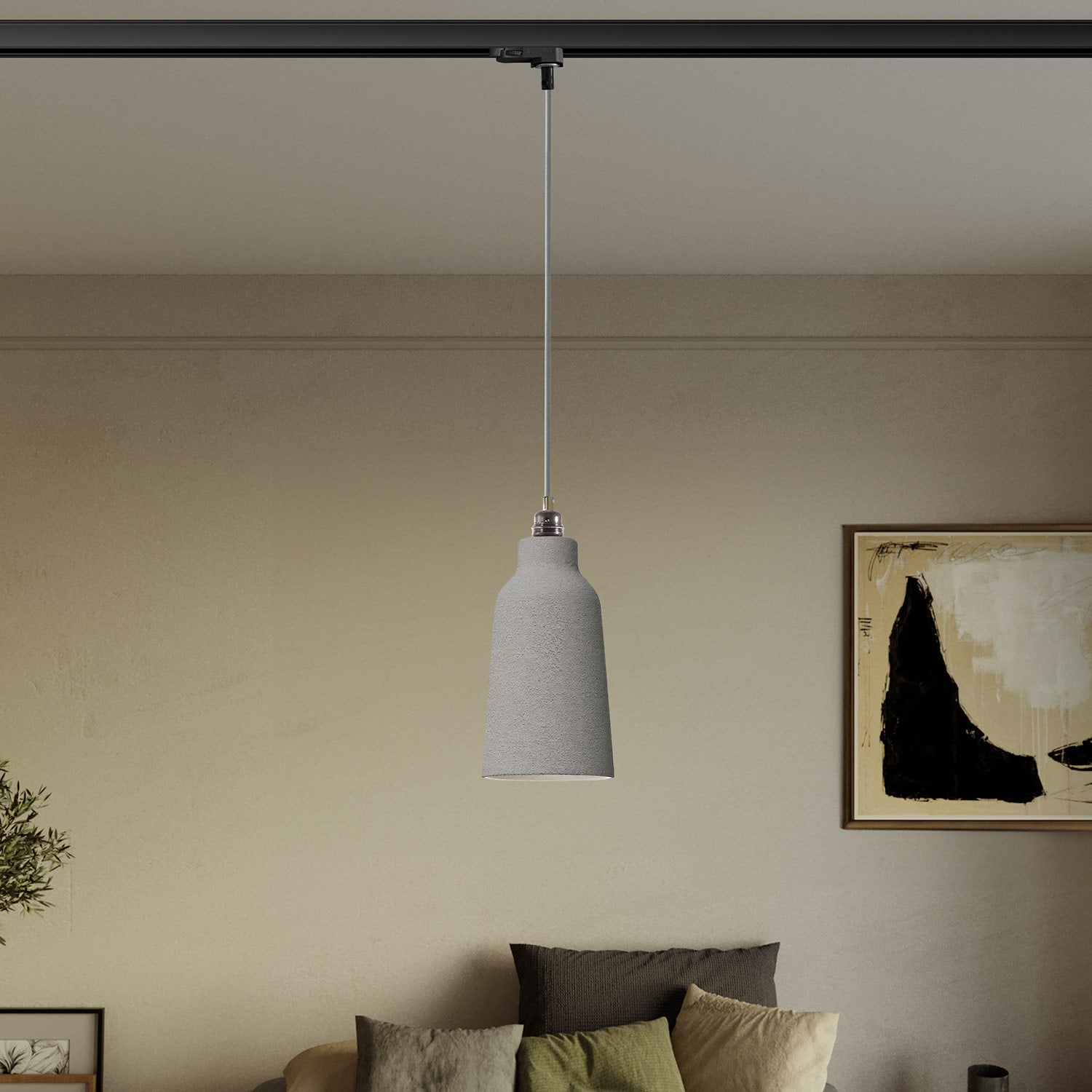 Lampada a sospensione con paralume Bottiglia e adattatore binari - Effetto cemento