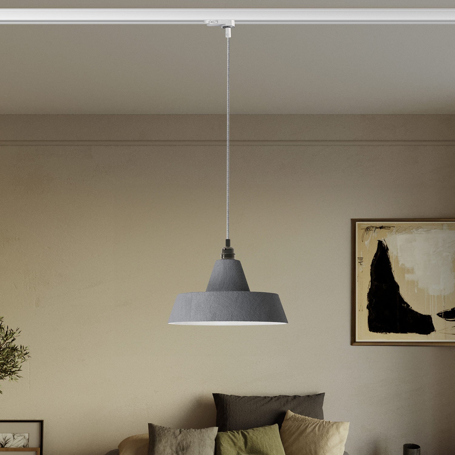 Lampada a sospensione con paralume in ceramica Industriale a binario - Effetto cemento