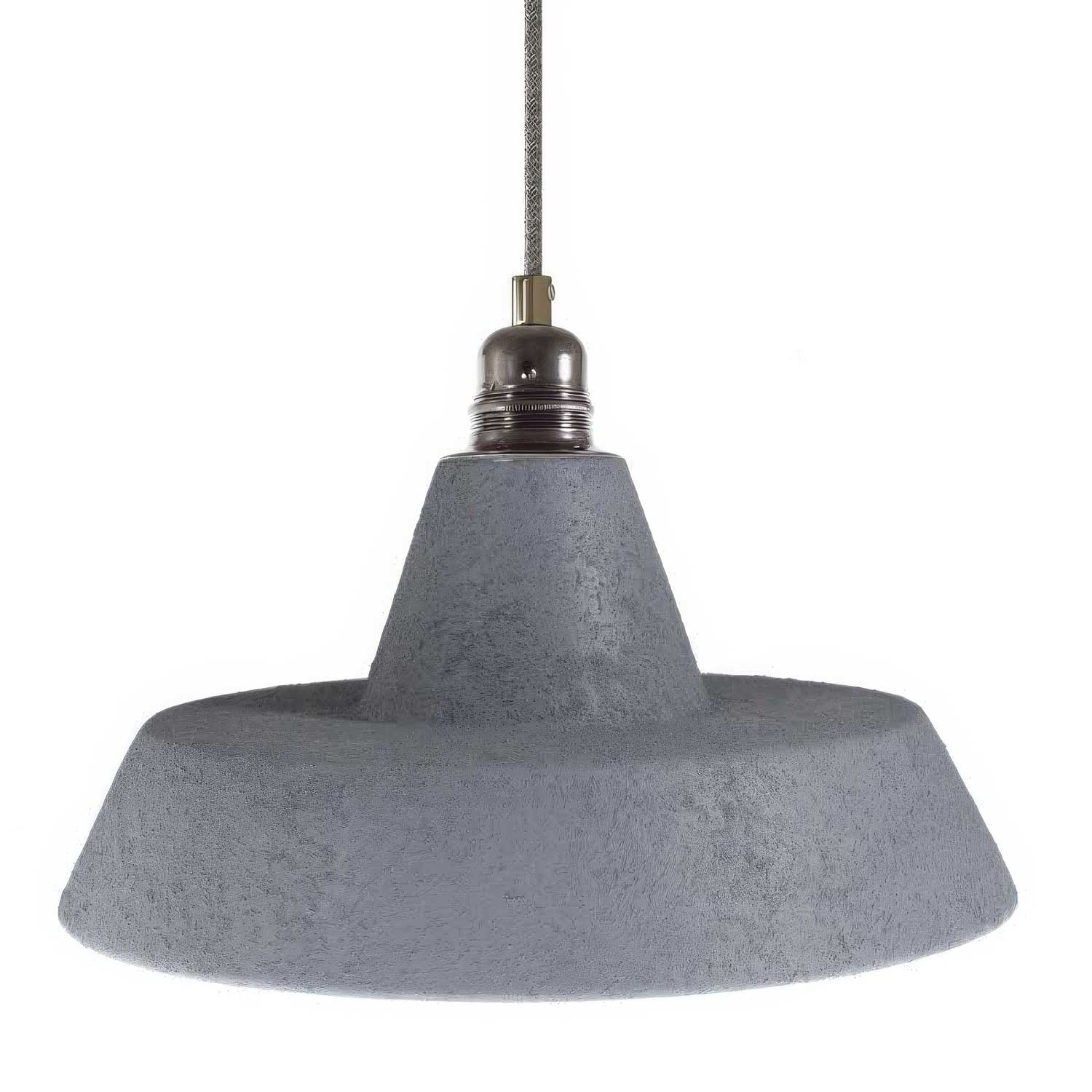 Lampada a sospensione completa di cavo tessile, paralume in ceramica Industriale e finiture in metallo - Effetto cemento