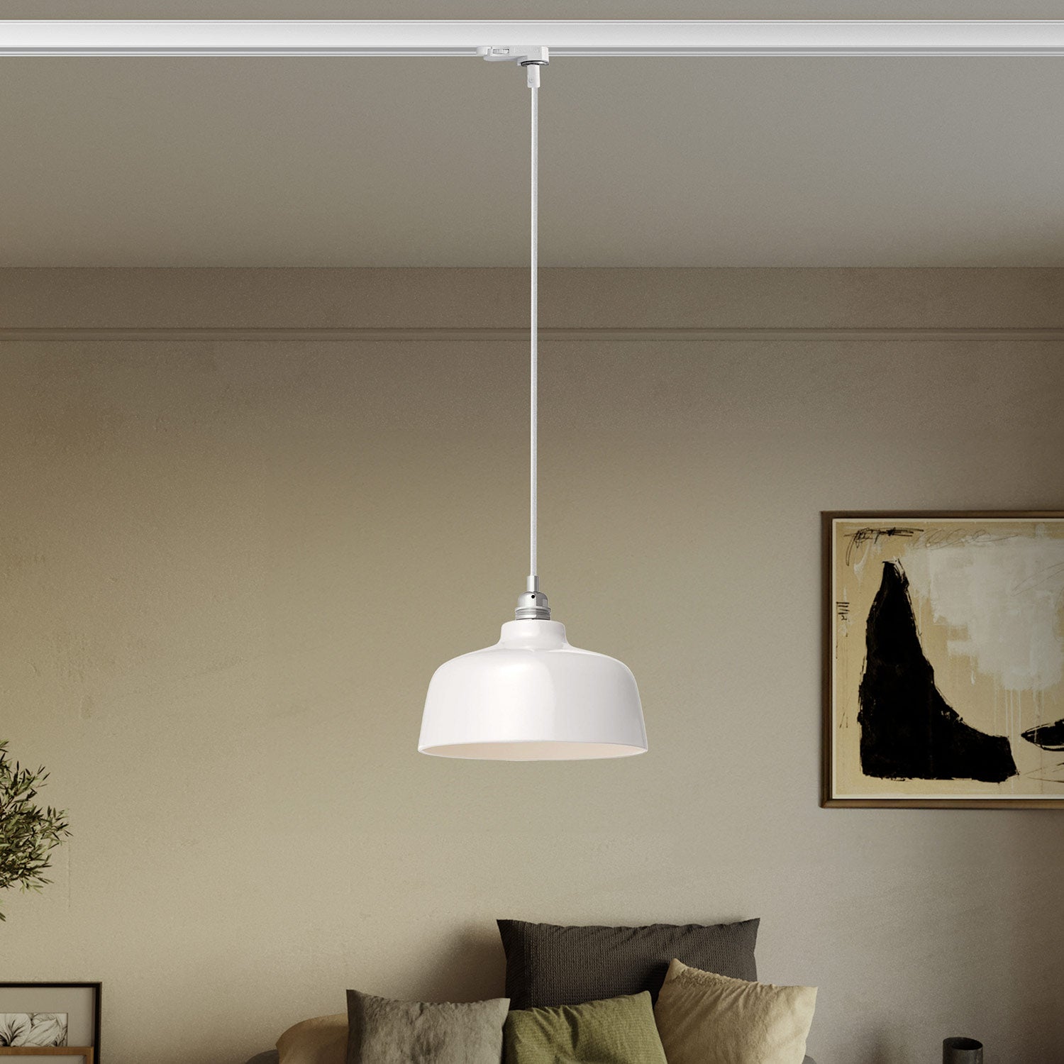 Lampada a sospensione con paralume Coppa e adattatore per binario - Bianco lucido