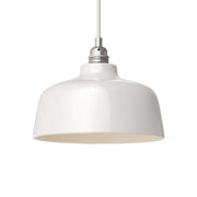 Lampada a sospensione completa di cavo tessile, paralume Coppa in ceramica e finiture in metallo - Bianco lucido